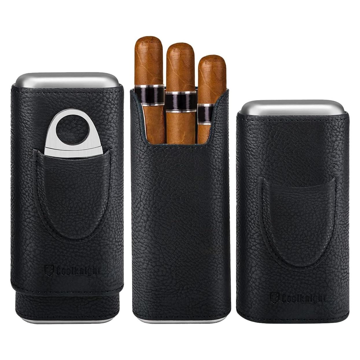 Estuche de Cigarros COOL KNIGHT de Cuero con Cortador - Negro