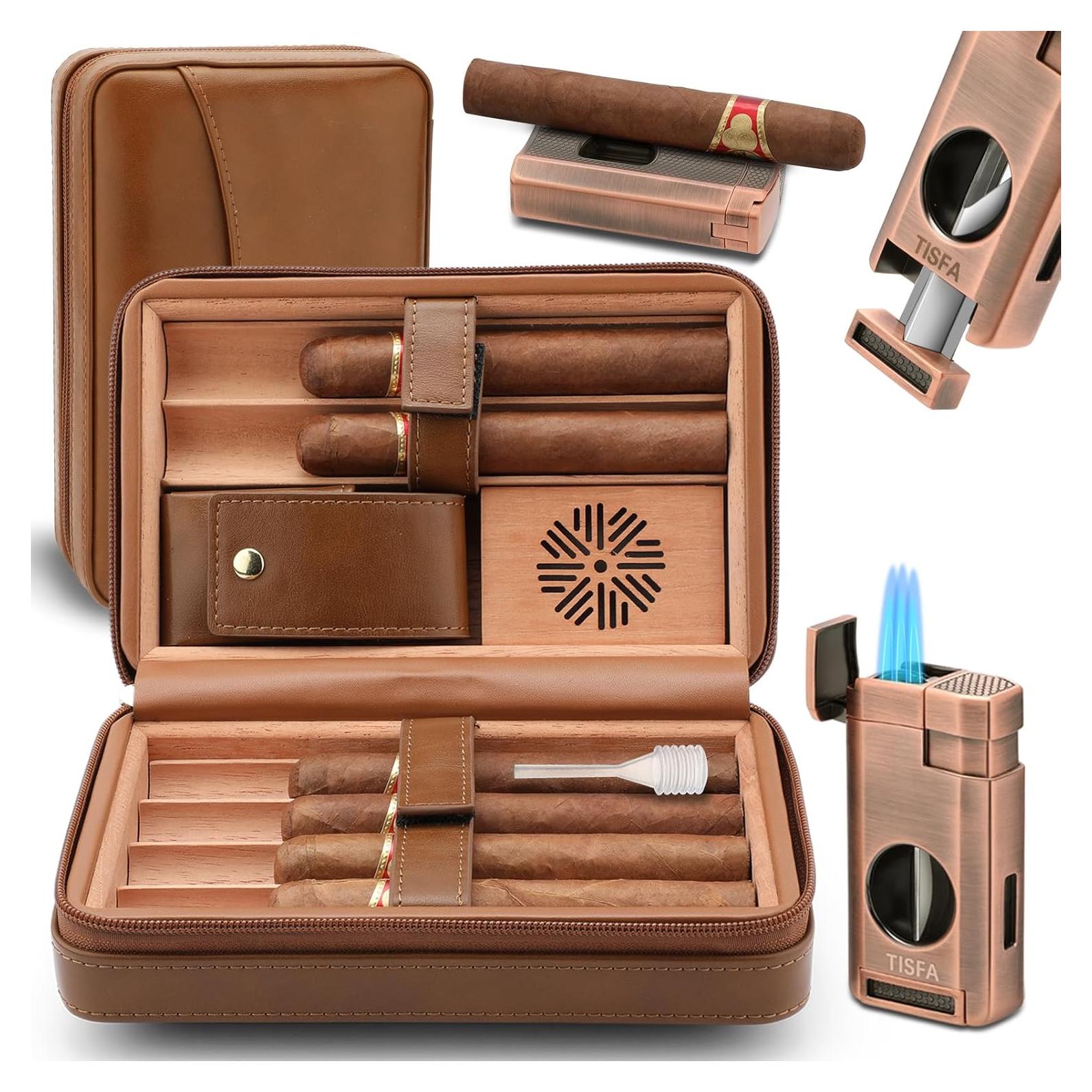 Humidor de Cigarros TISFA de Madera de Cedro con Encendedor y Cortador