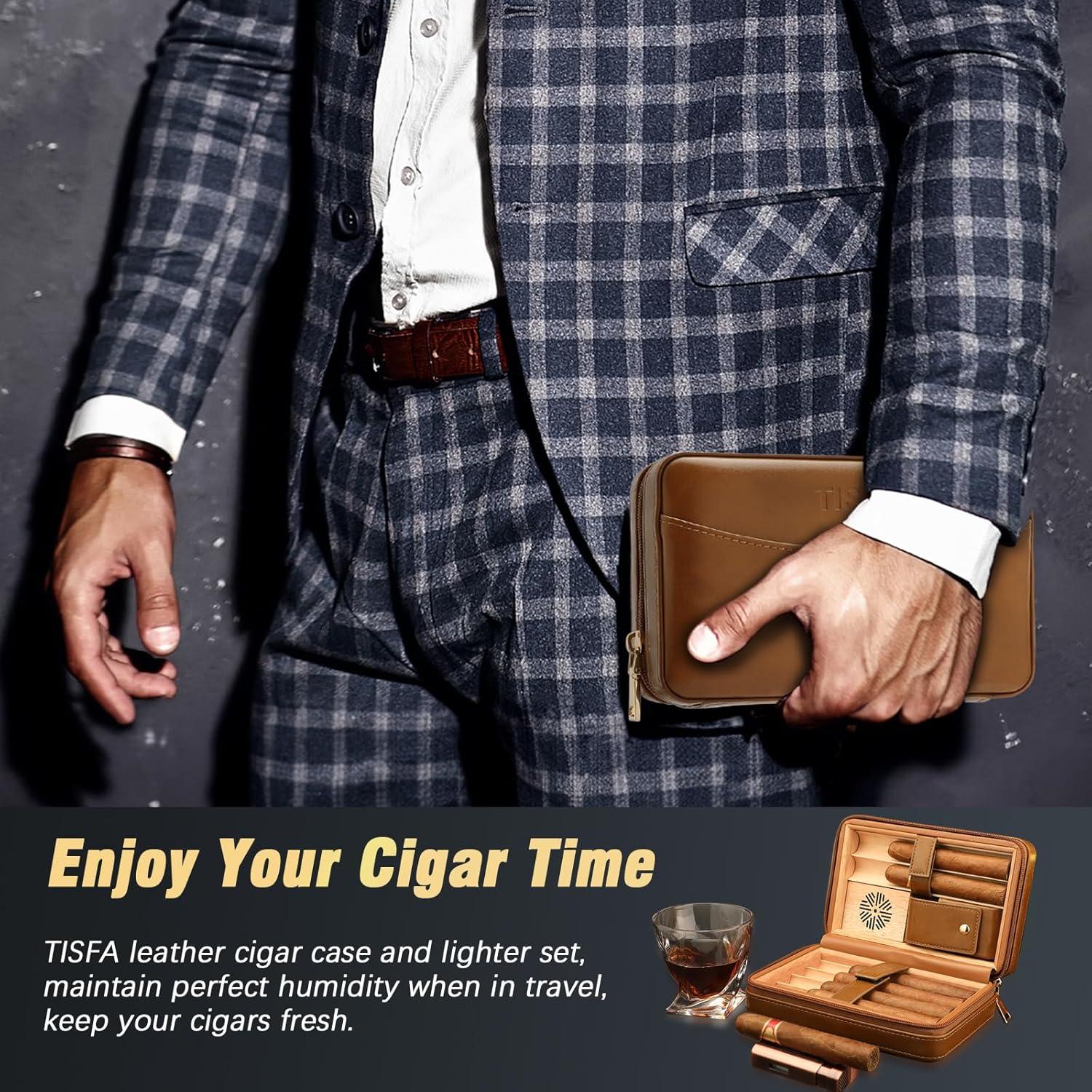 Humidor de Cigarros TISFA de Madera de Cedro con Encendedor y Cortador