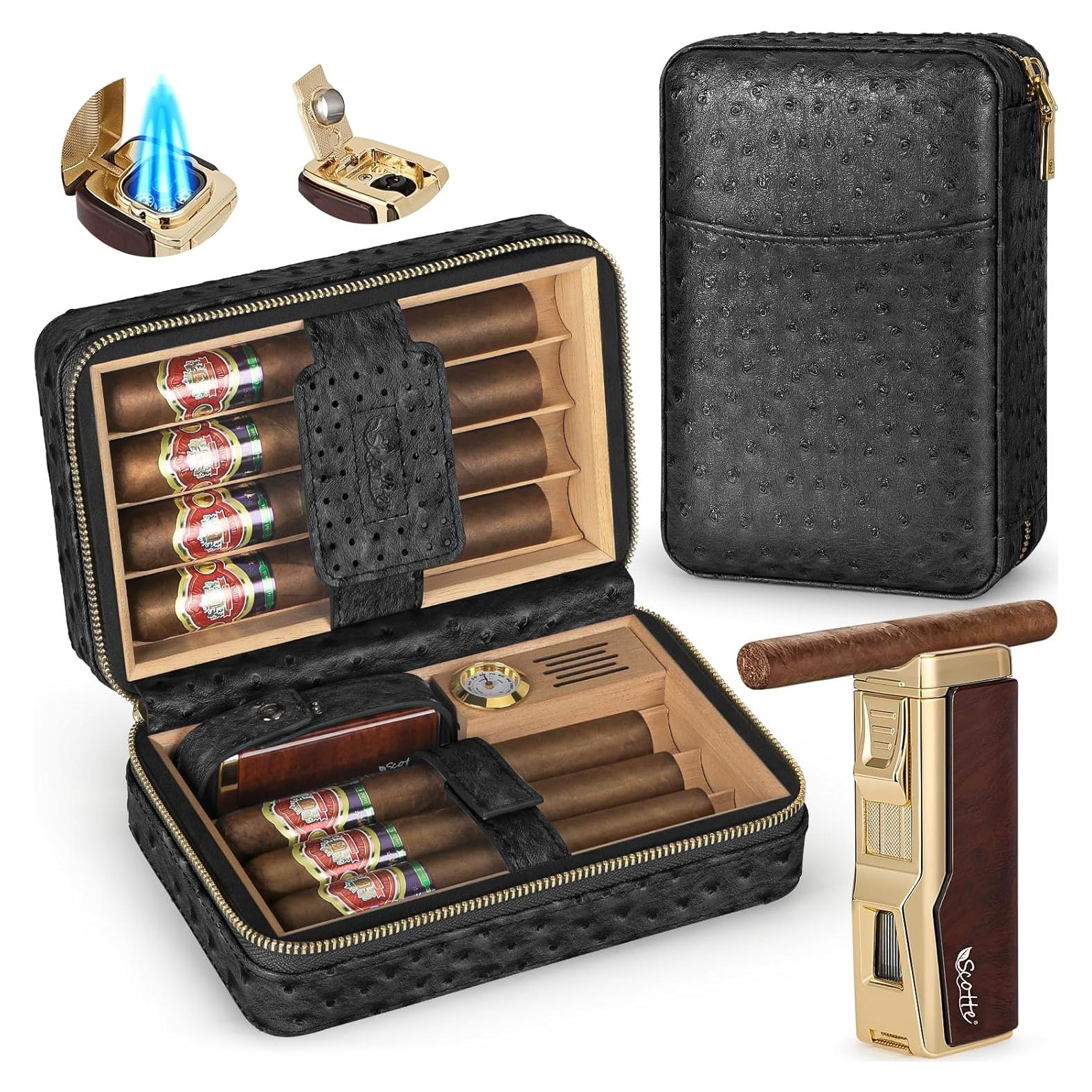 Humidor de Cigarros Scotte Negro con Encendedor y Higrómetro