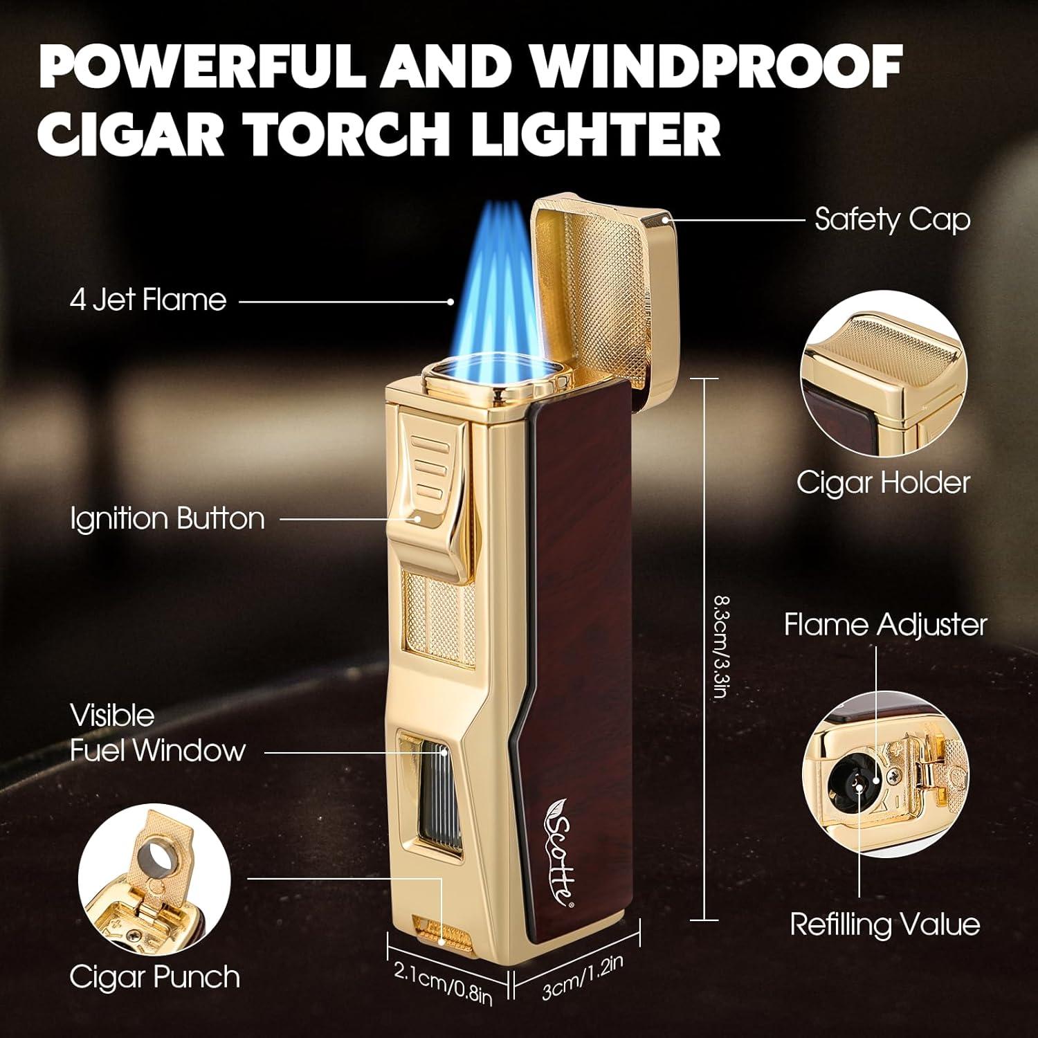 Humidor de Cigarros Scotte Negro con Encendedor y Higrómetro