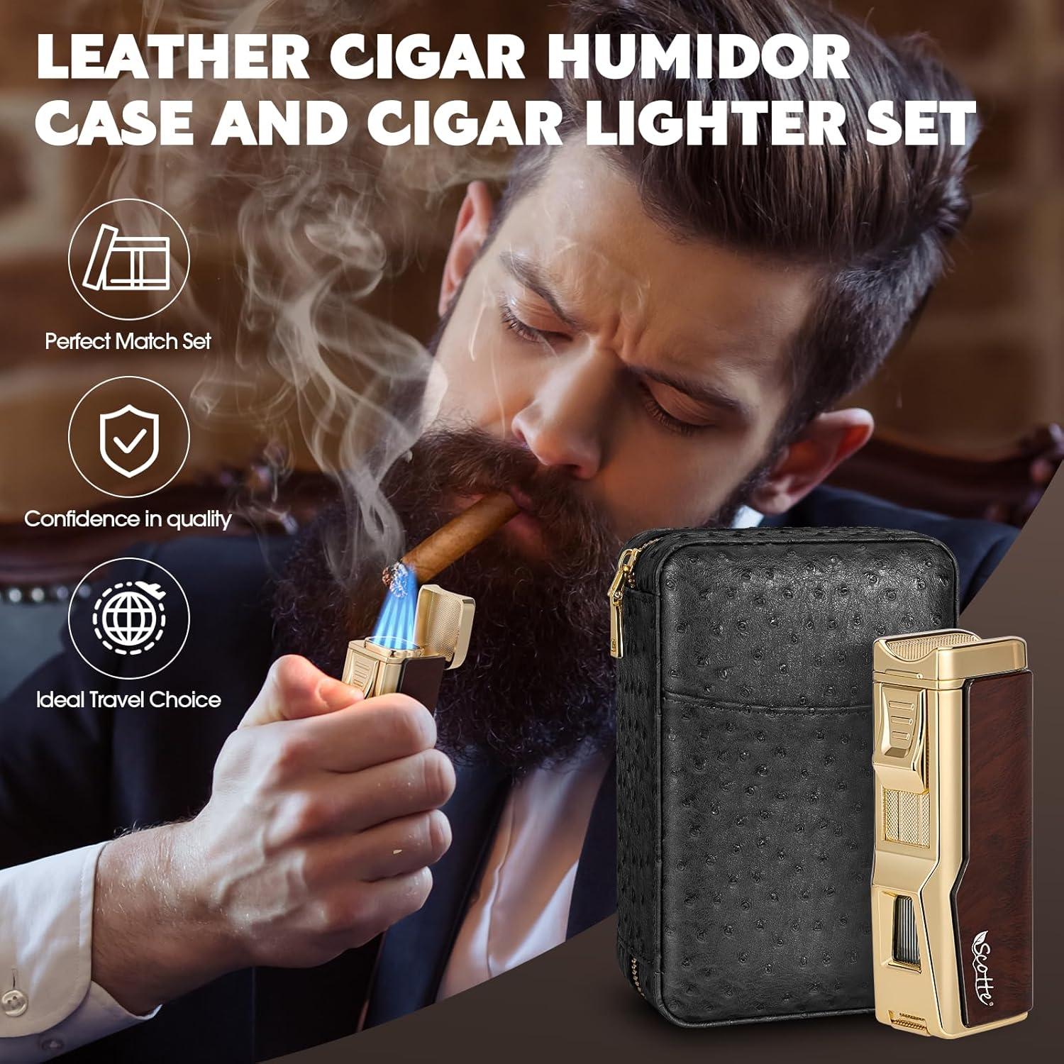 Humidor de Cigarros Scotte Negro con Encendedor y Higrómetro