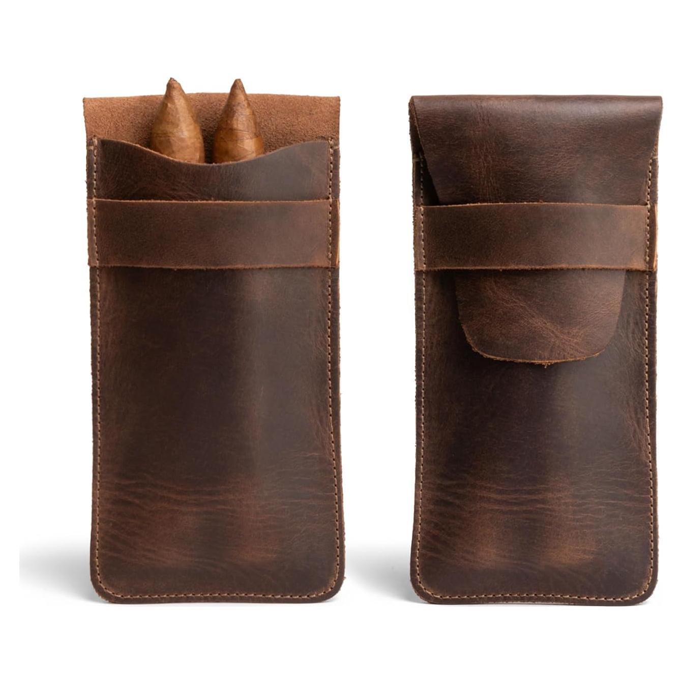 Estuche para 3 Cigarros Hide & Drink - Cuero Grano Completo Marrón