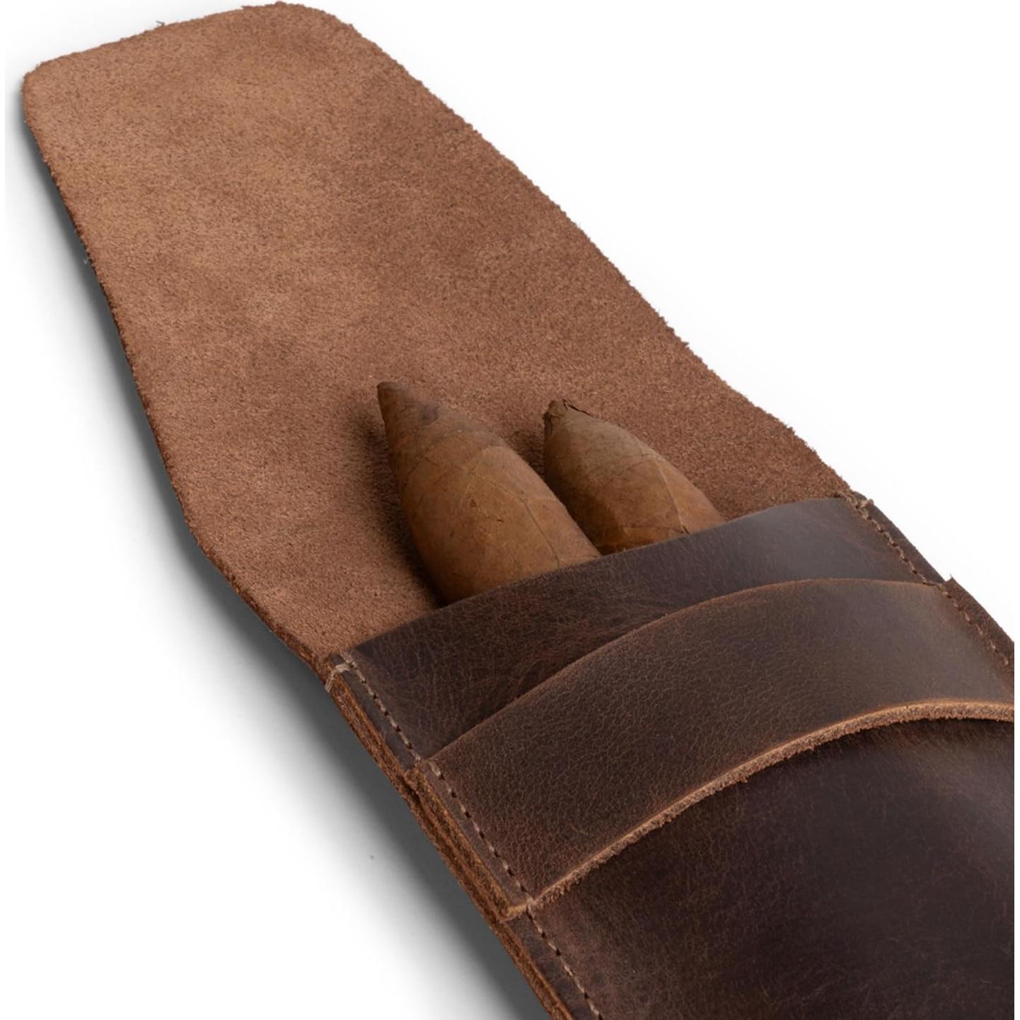 Estuche para 3 Cigarros Hide & Drink - Cuero Grano Completo Marrón
