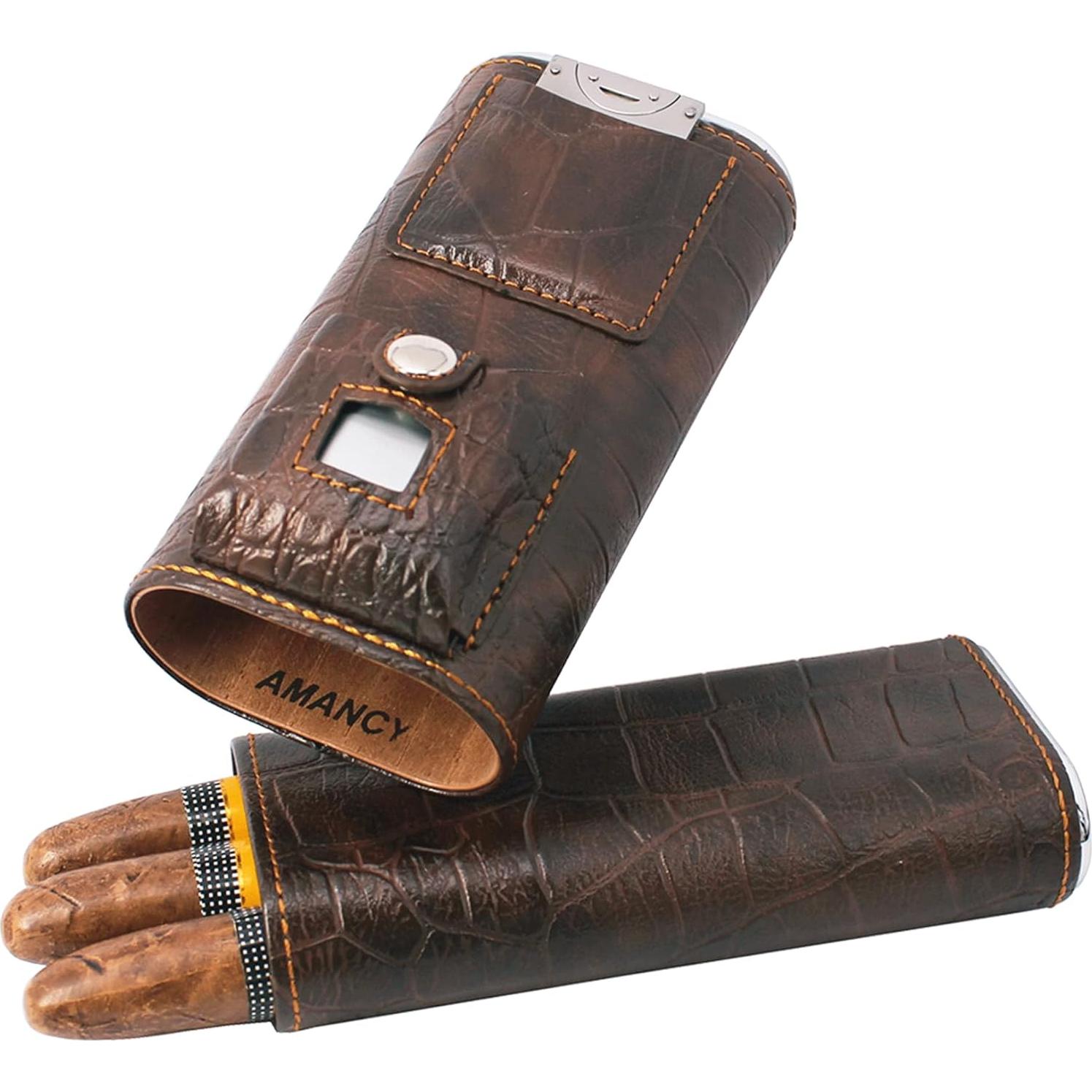 Estuche de Cigarros de Lujo AMANCY en Cuero con Encendedor