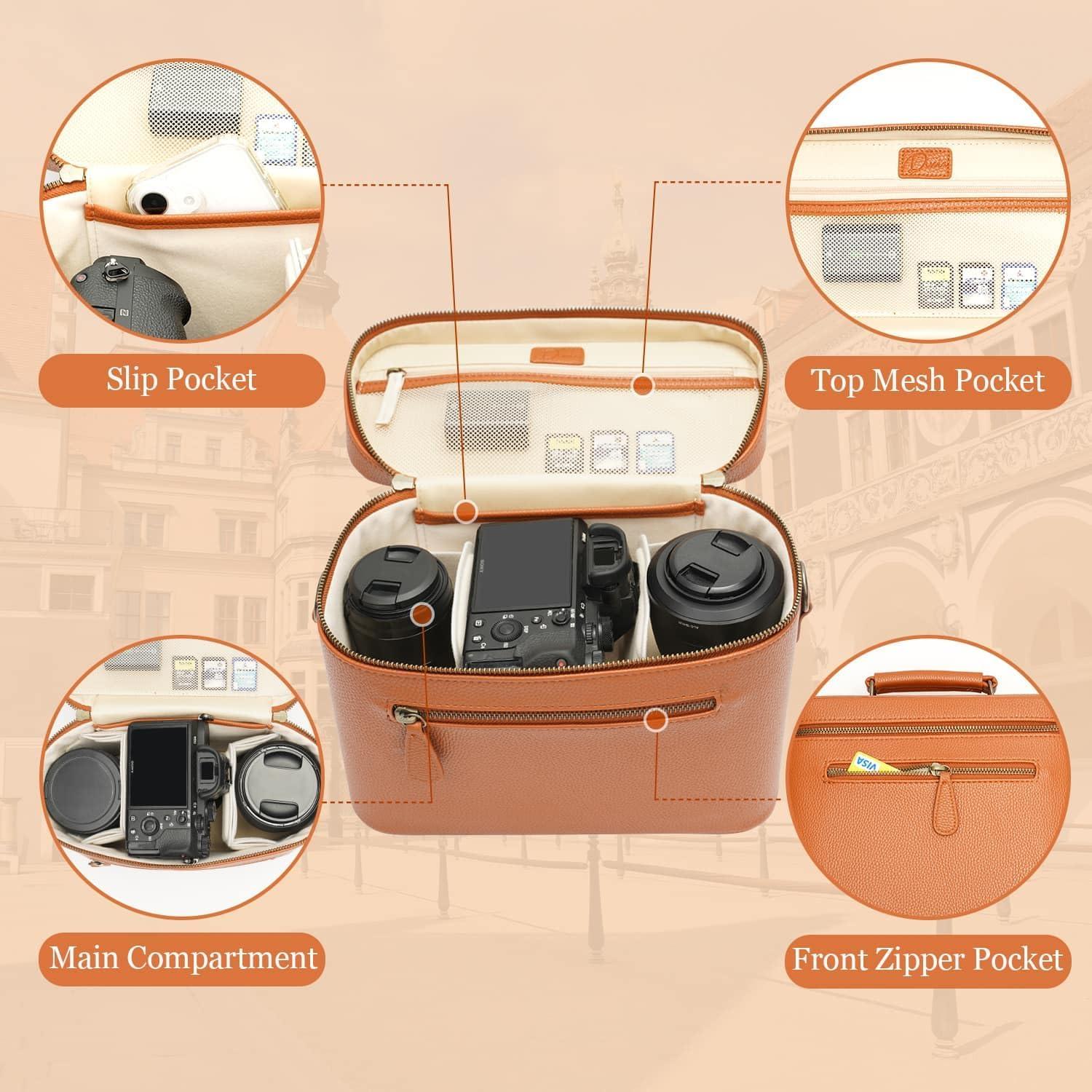 Bolsa de Mensajero para Cámara 4L Marrón PU Impermeable