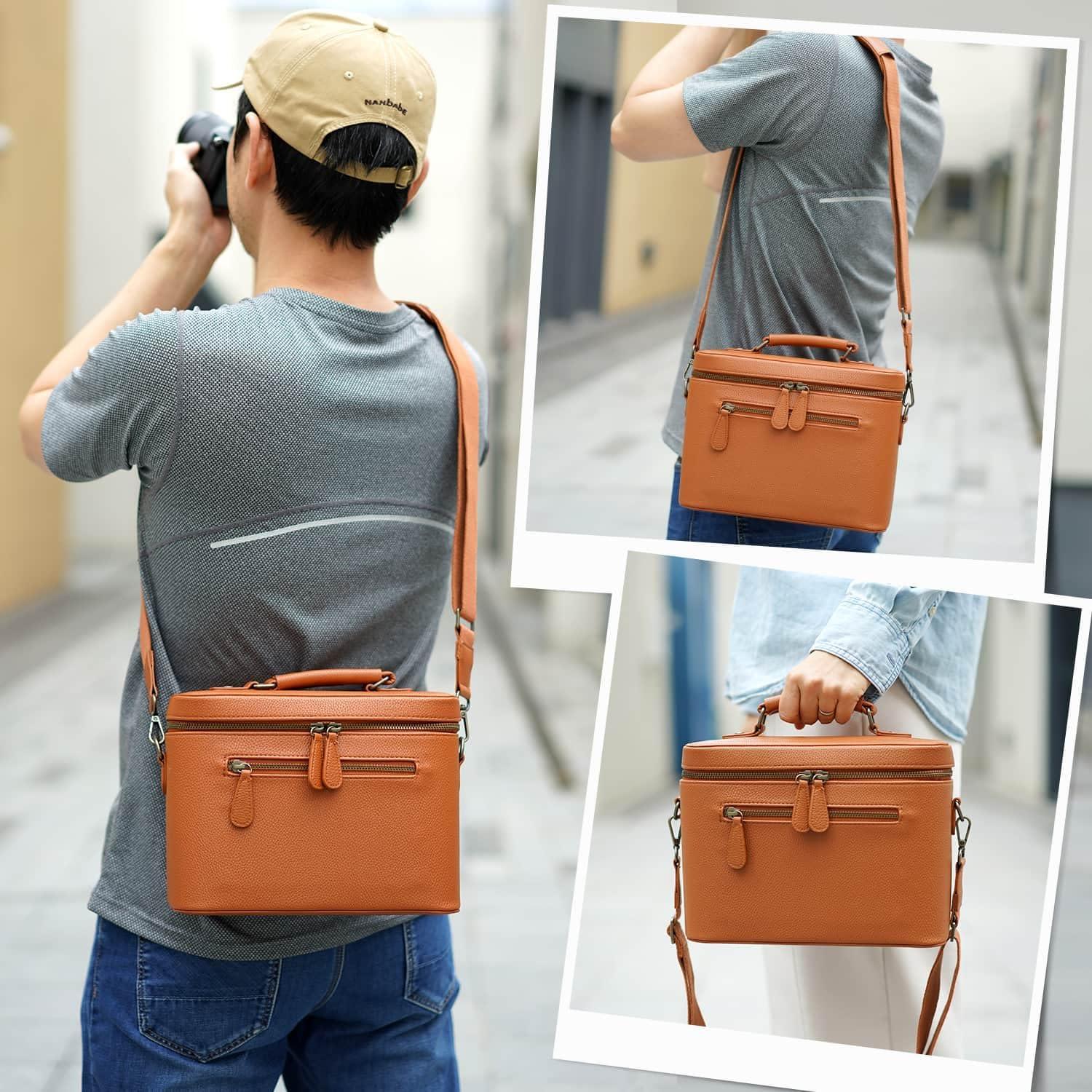 Bolsa de Mensajero para Cámara 4L Marrón PU Impermeable