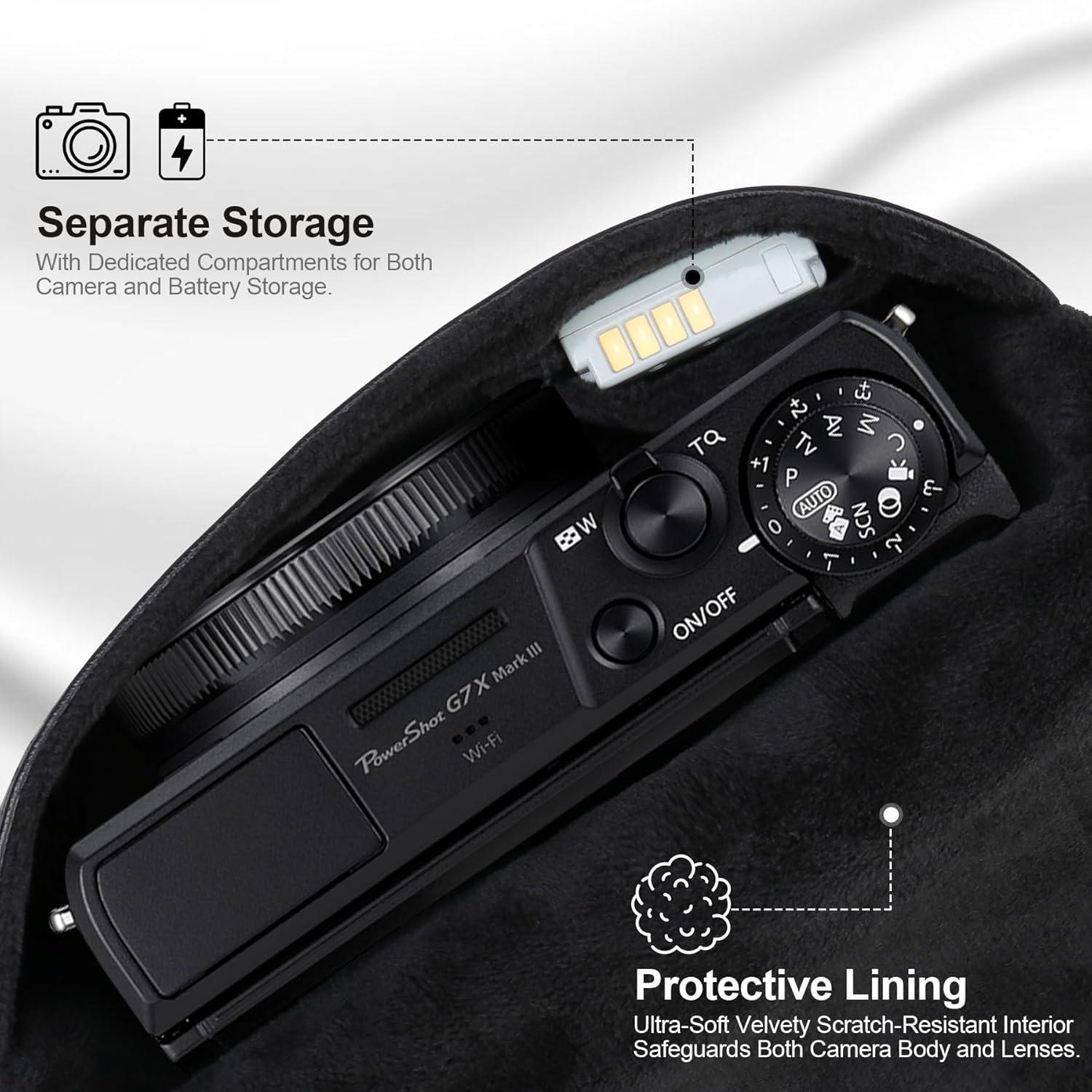 Bolsa de cámara Lacdo para Canon G7 X Mark III/II, negra