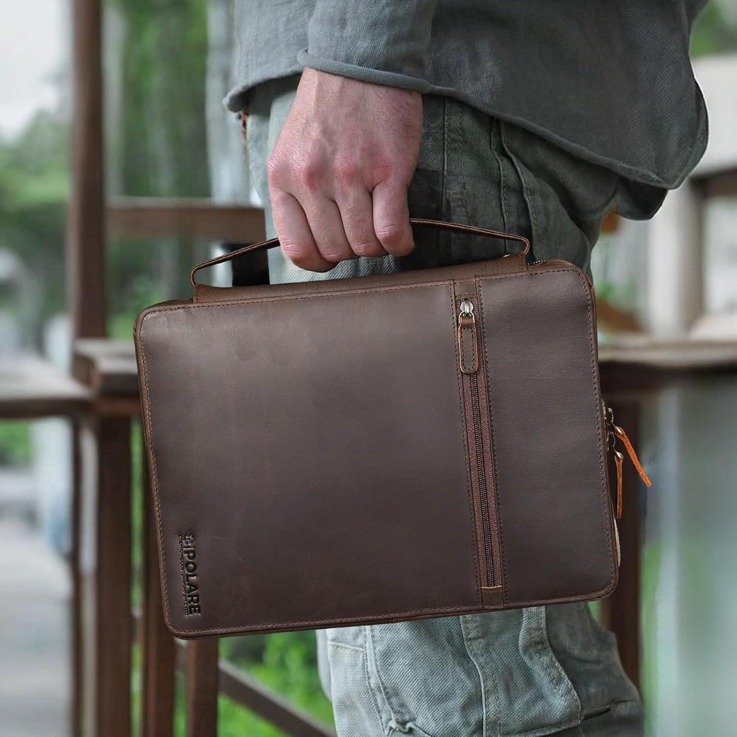 Funda de Biblia de Cuero Polare Marrón Oscuro 28x21 cm