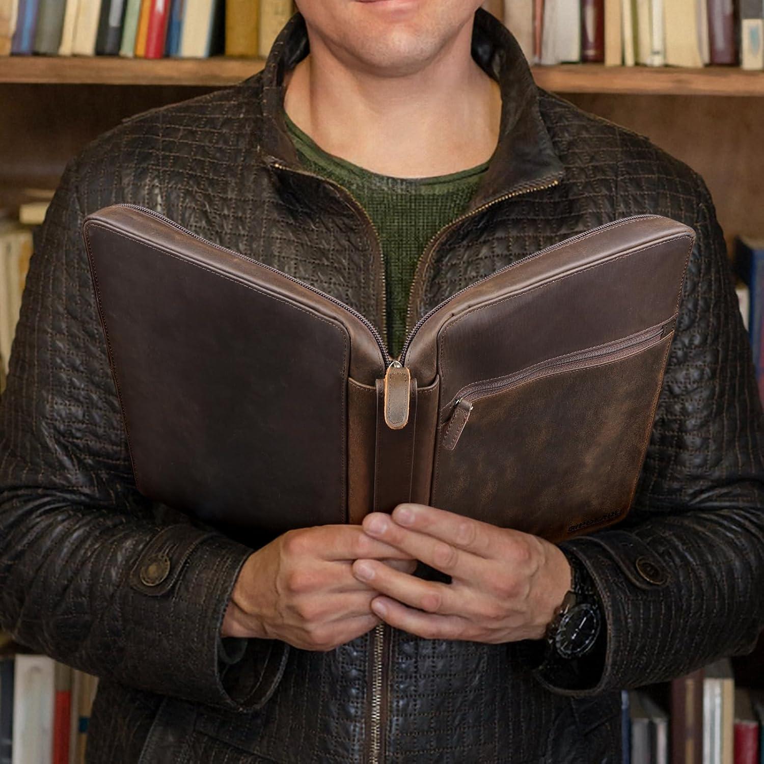 Funda de Biblia de Cuero Polare Marrón Oscuro 28x21 cm