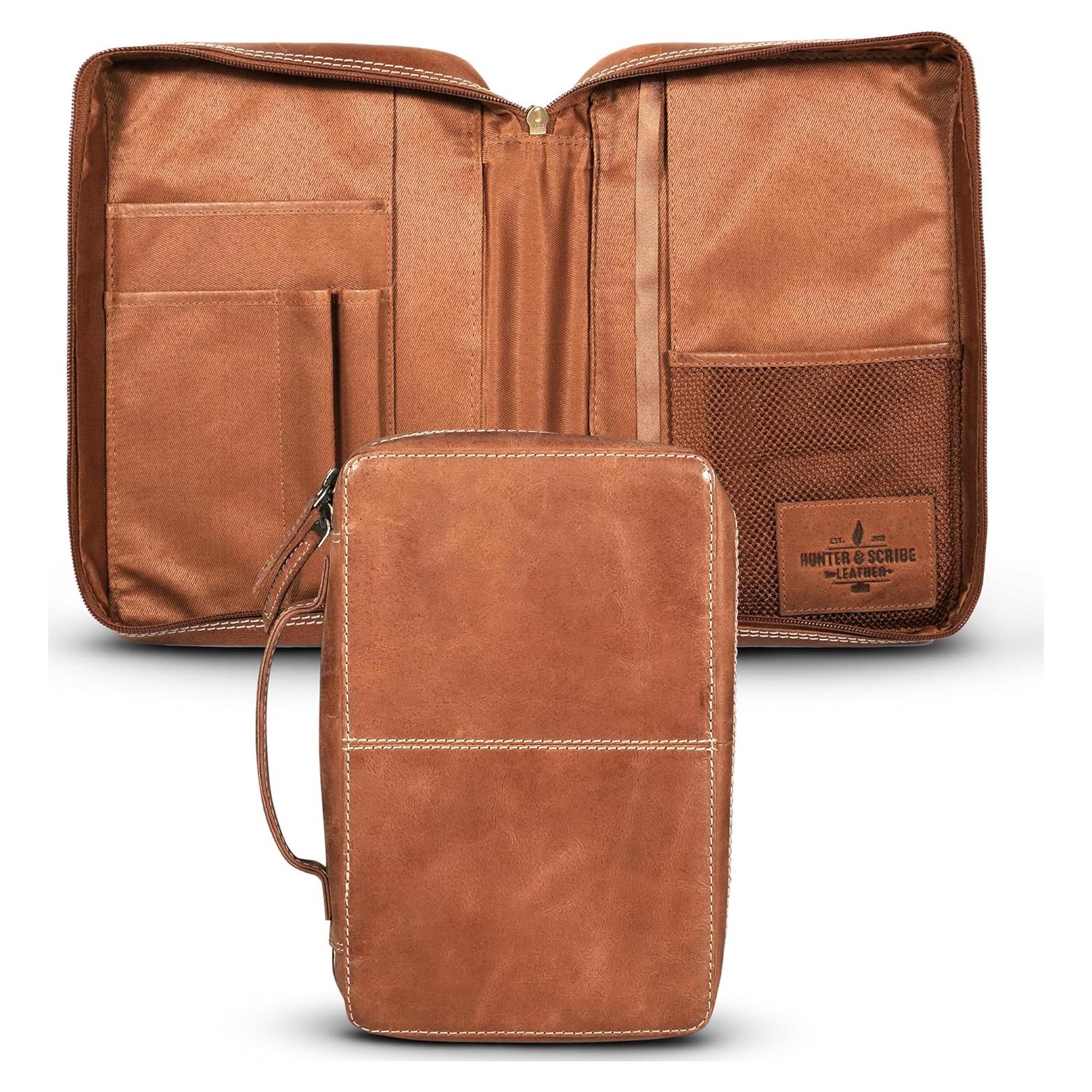 Cubierta de Biblia de Cuero Hunter & Scribe Grande Marrón Claro