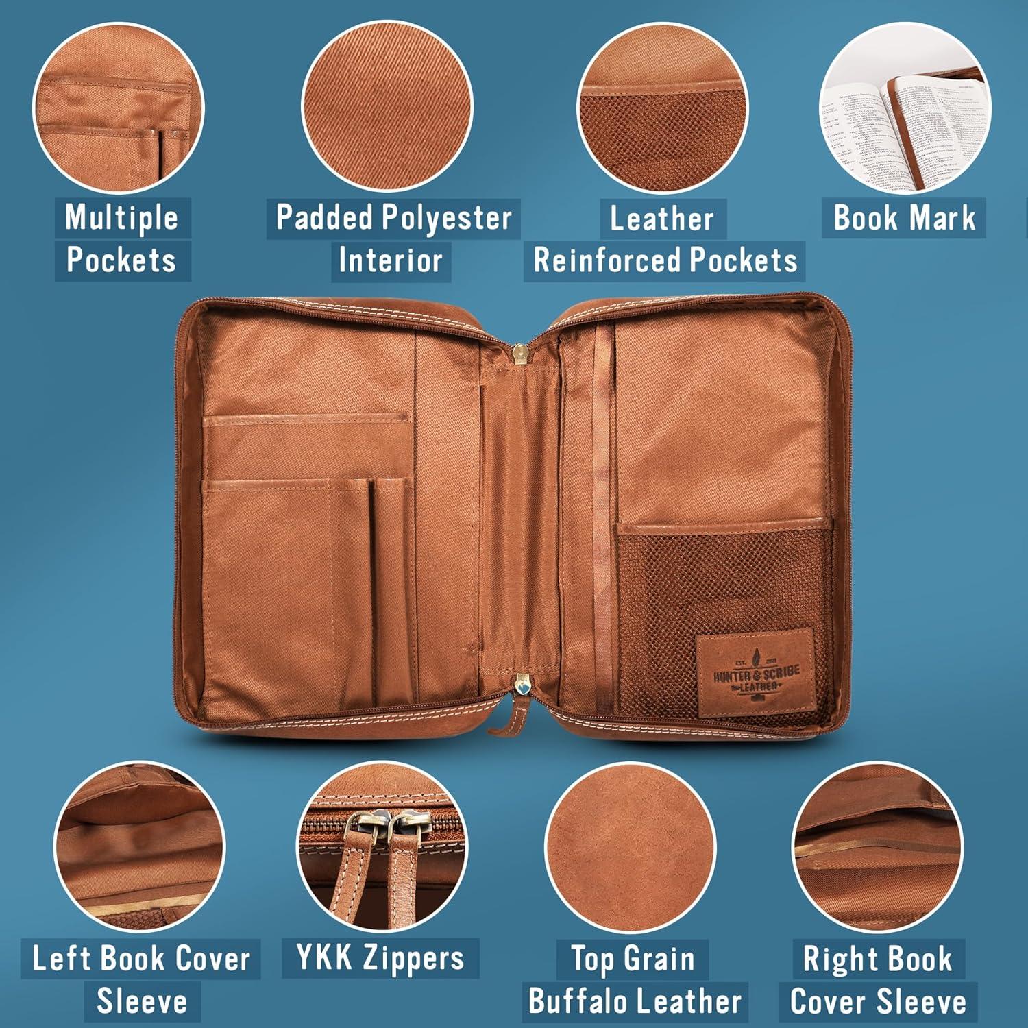 Cubierta de Biblia de Cuero Hunter & Scribe Grande Marrón Claro