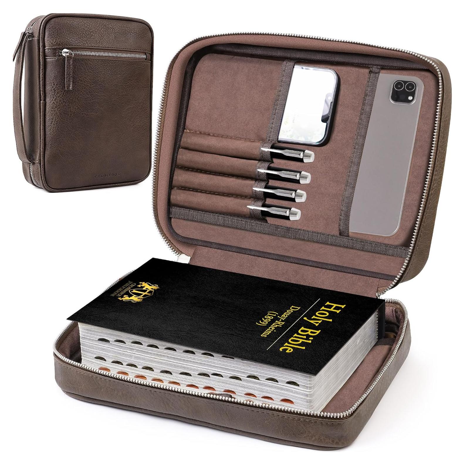 Funda de Biblia GLORIEROO Cuero Sintético Marrón Oscuro