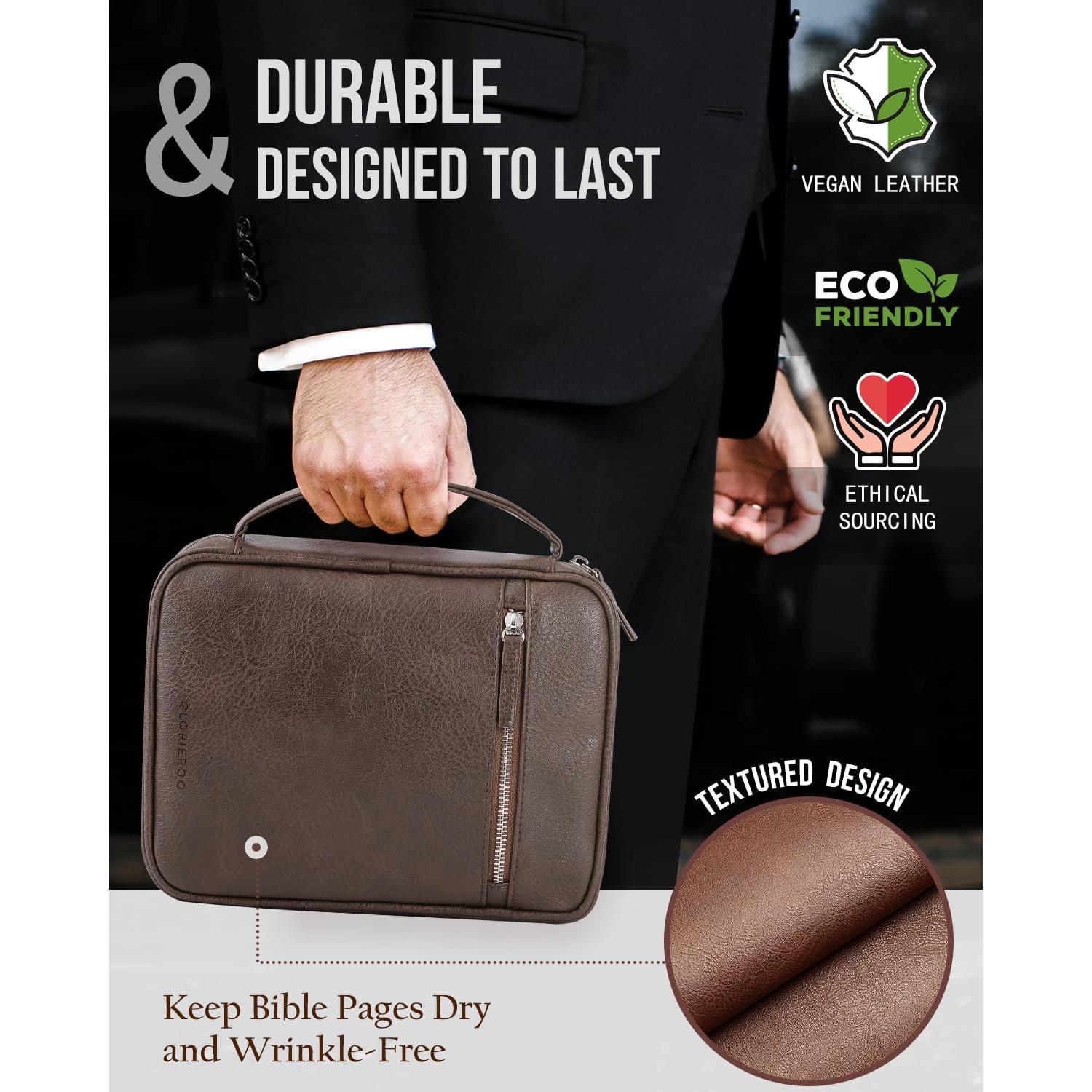 Funda de Biblia GLORIEROO Cuero Sintético Marrón Oscuro