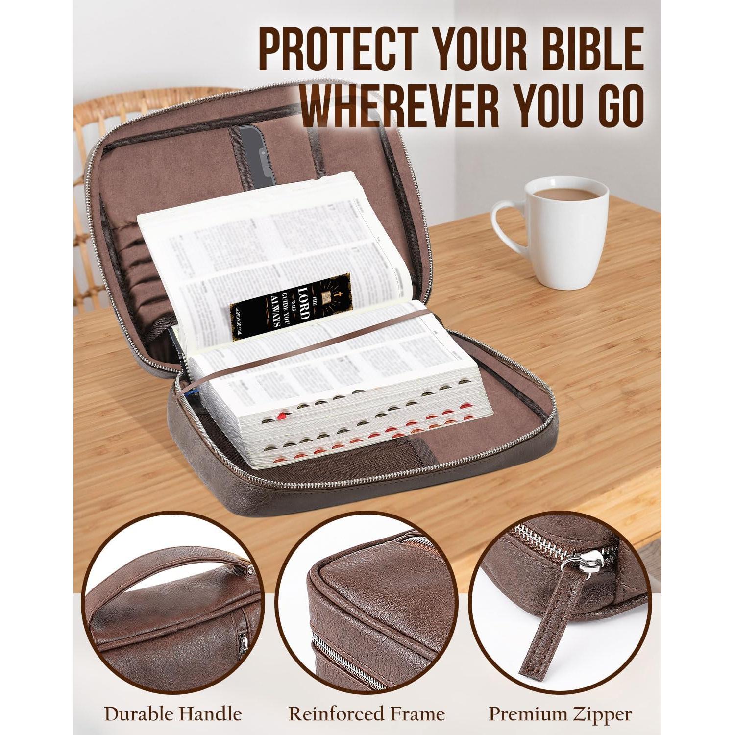 Funda de Biblia GLORIEROO Cuero Sintético Marrón Oscuro