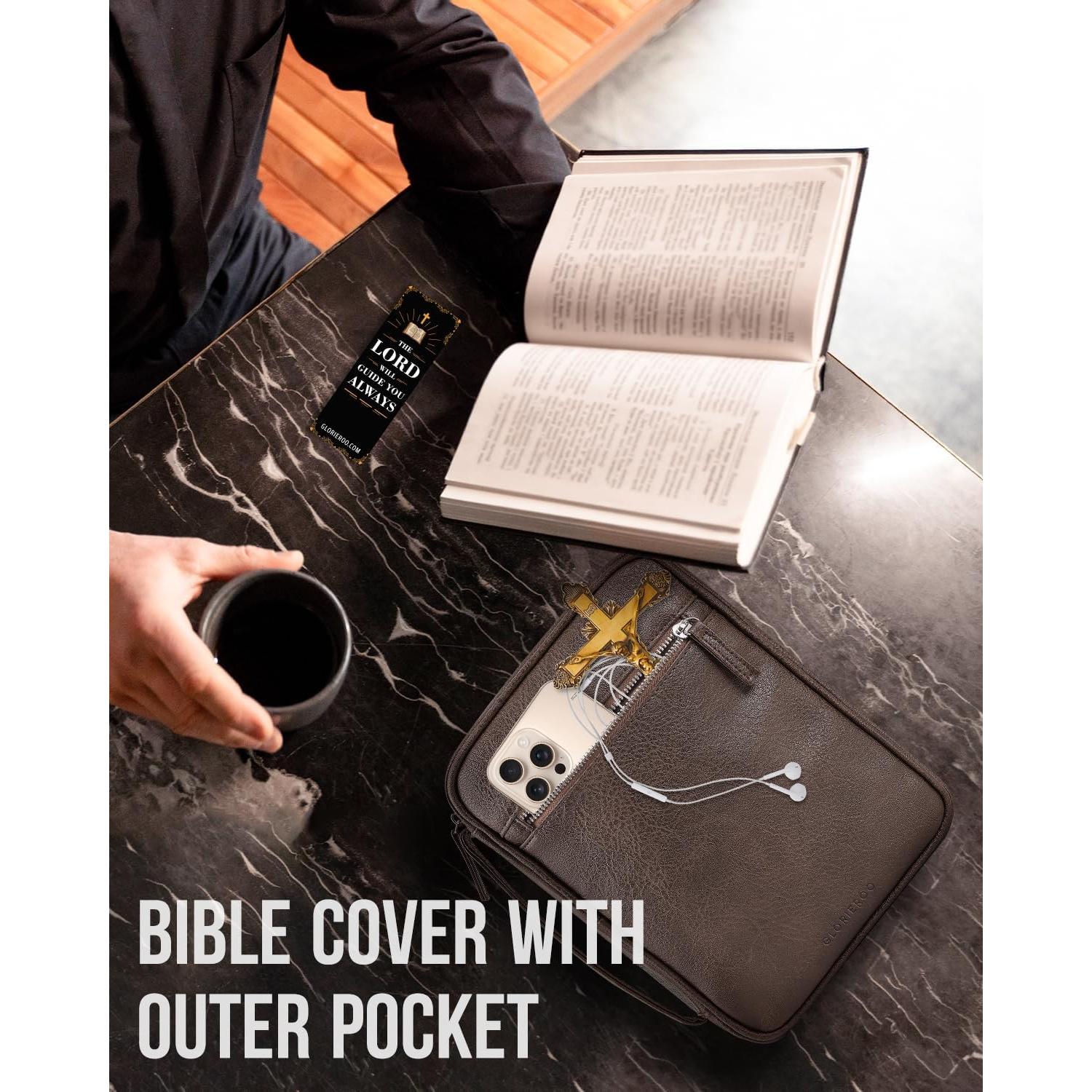Funda de Biblia GLORIEROO Cuero Sintético Marrón Oscuro