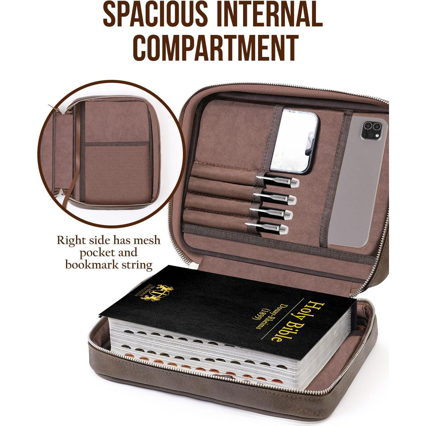 Funda de Biblia GLORIEROO Cuero Sintético Marrón Oscuro