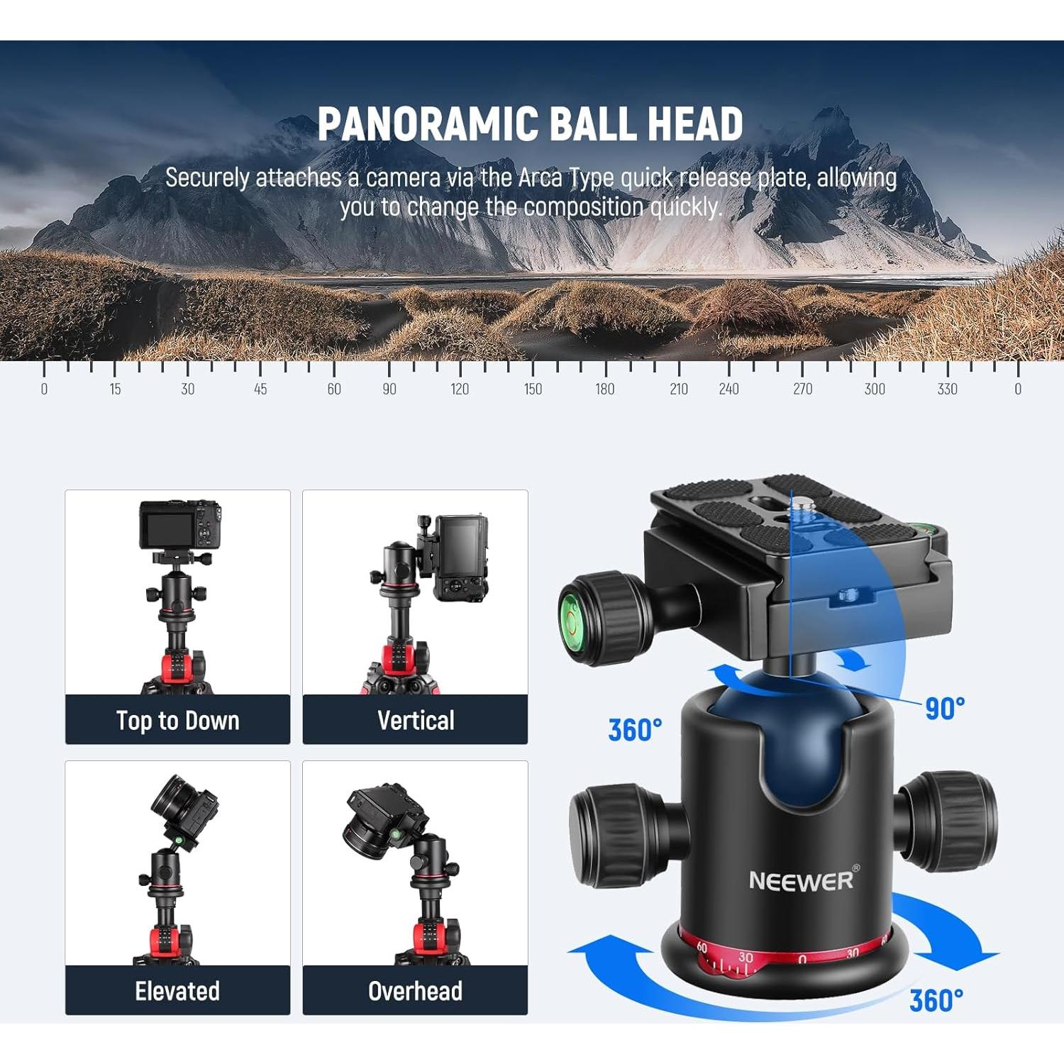 Trípode NEEWER de Aluminio 72" con Cabezal de Bola y Bolsa