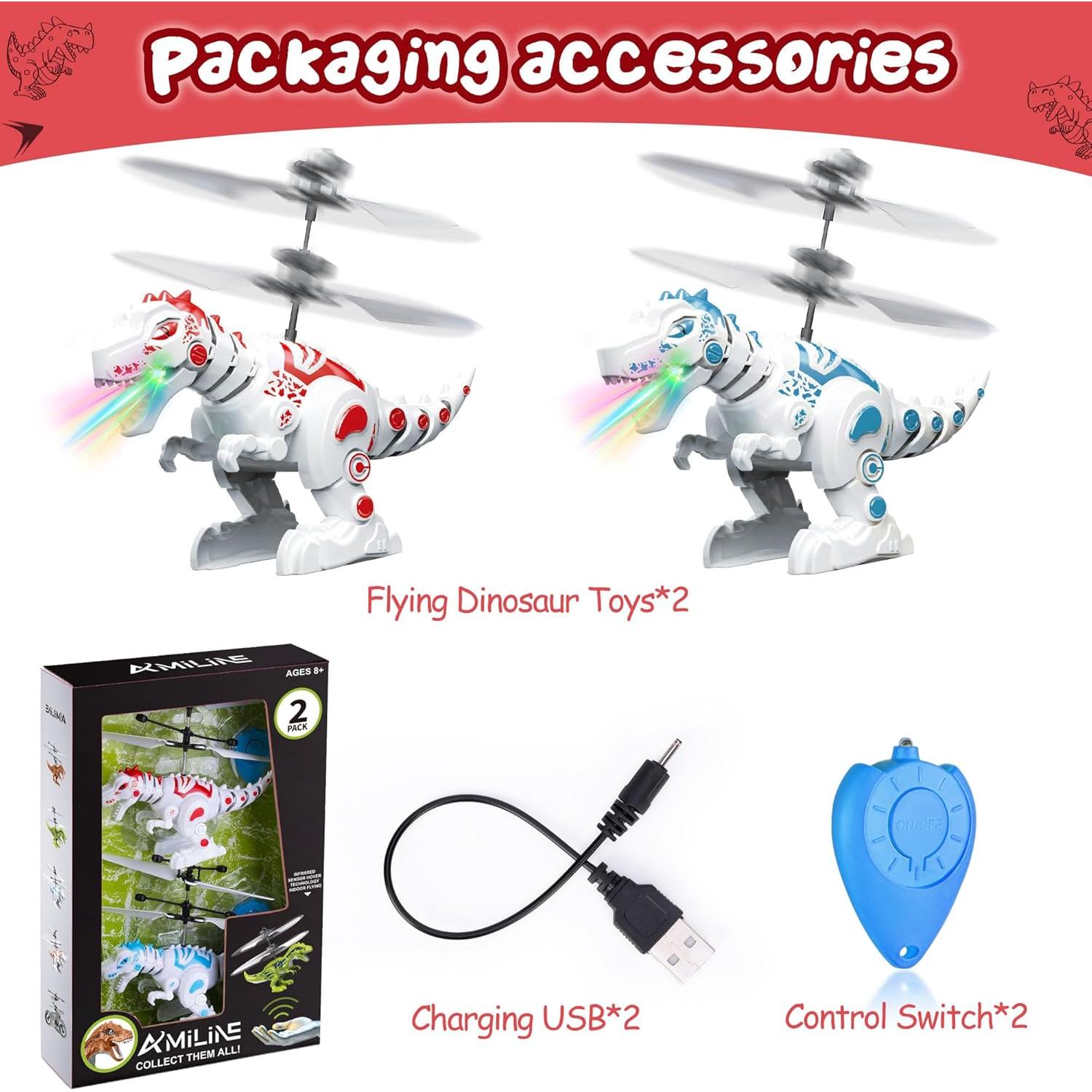 Paquete de 2 Juguetes Voladores Dinosaurio Amiline con LED