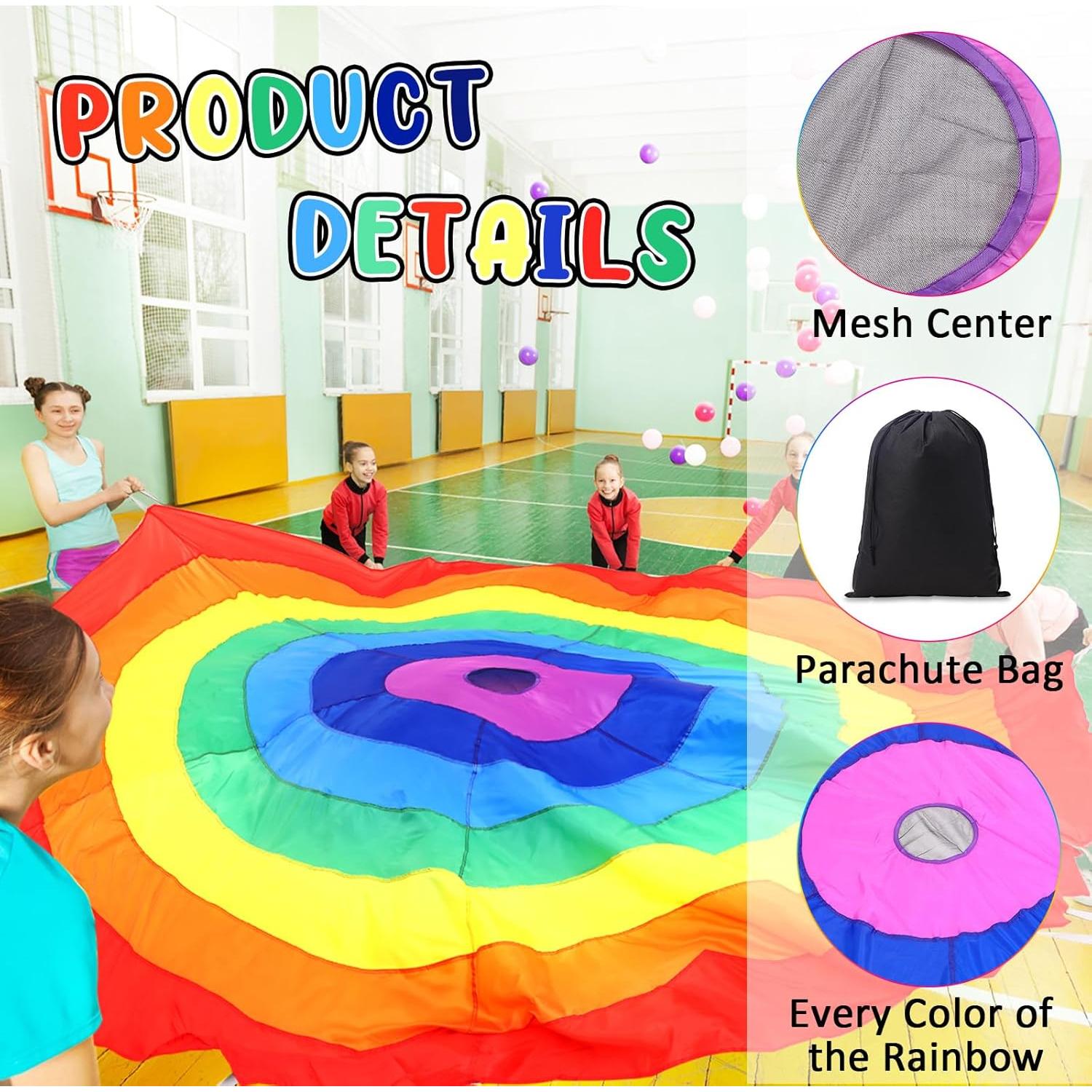Paracaídas Arcoíris 3.6 m con Mangos y Bolsa DaisyInner