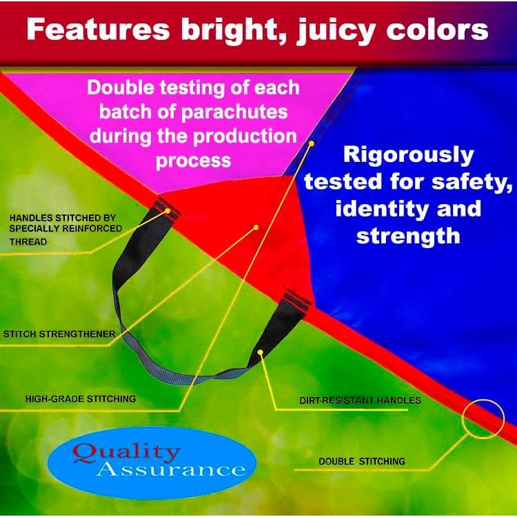 Paracaídas para Niños 12ft VOMLINE 16 Mangos Colores Brillantes