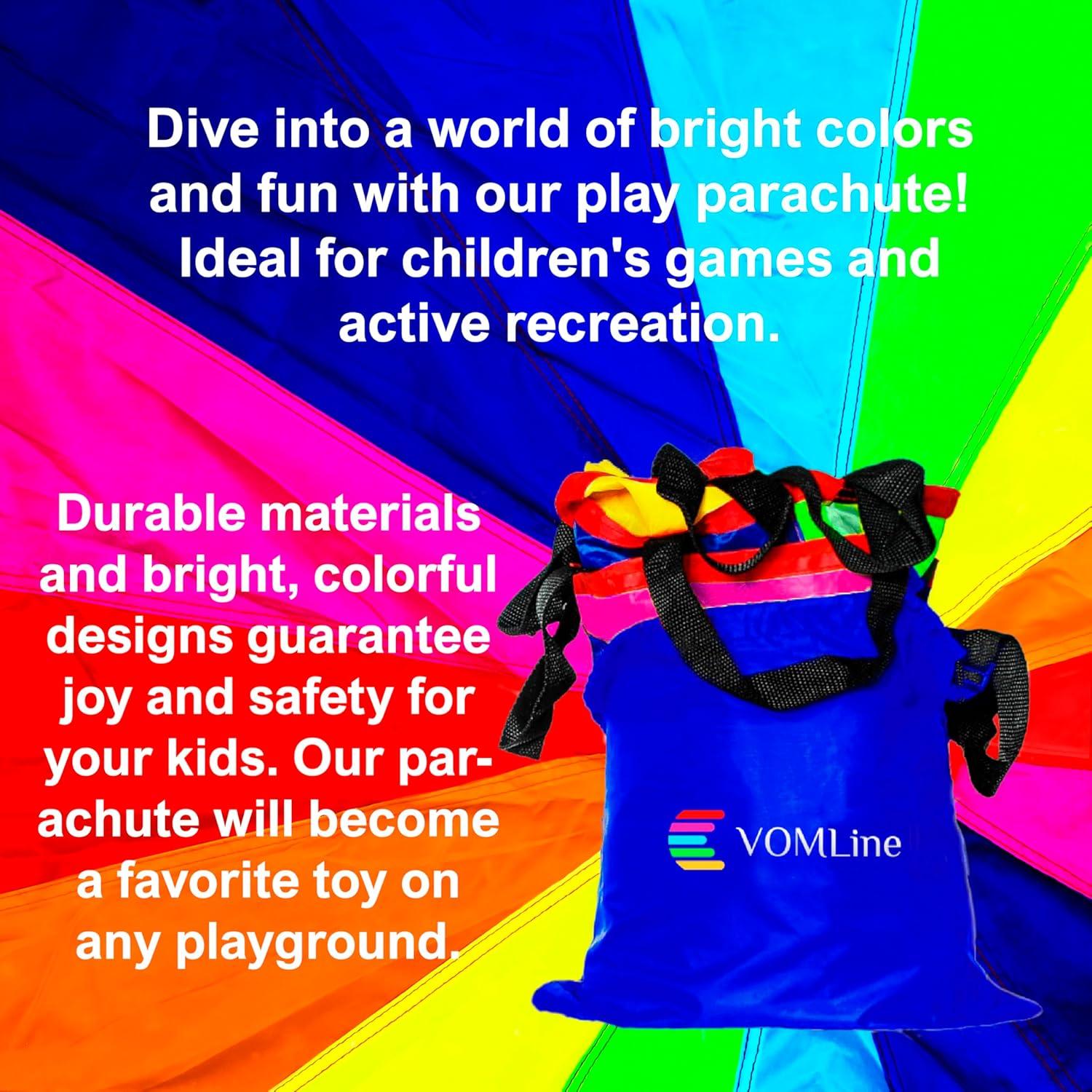 Paracaídas para Niños 12ft VOMLINE 16 Mangos Colores Brillantes