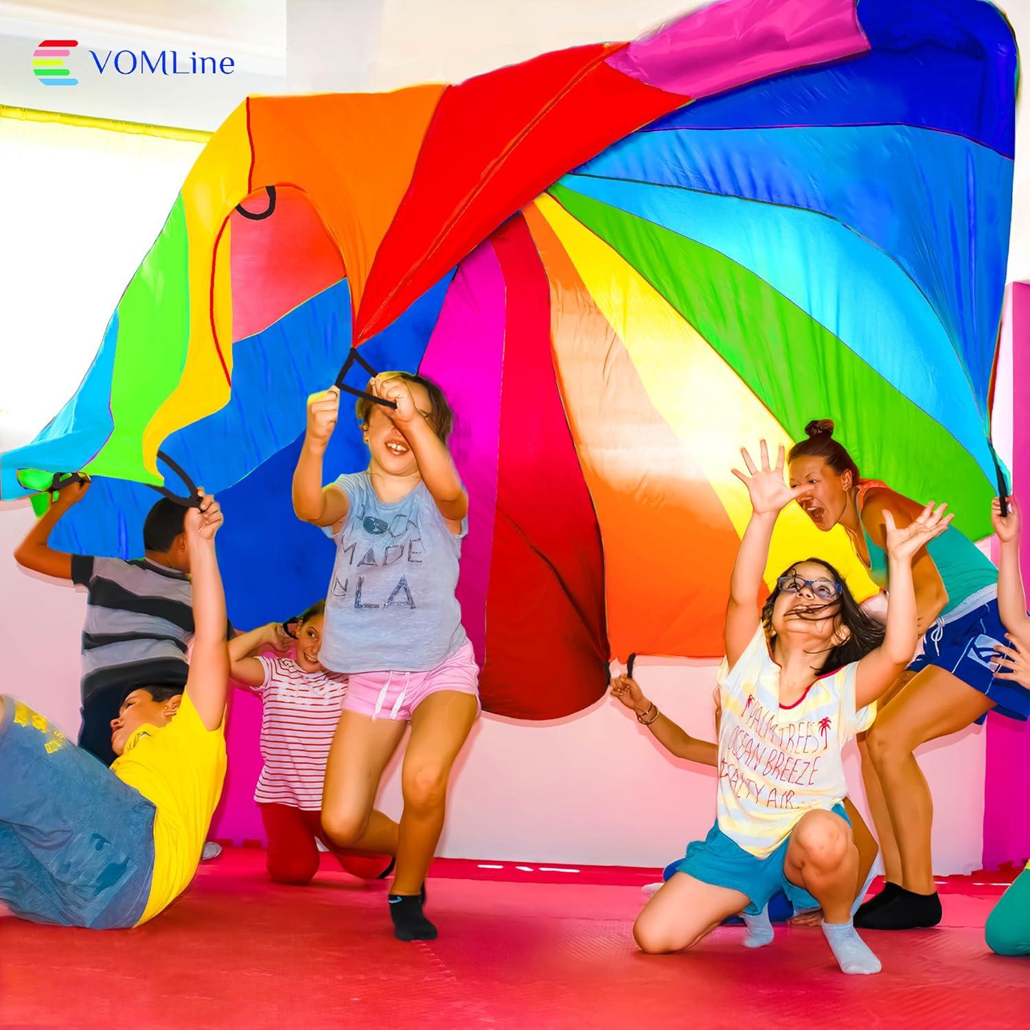 Paracaídas para Niños 12ft VOMLINE 16 Mangos Colores Brillantes