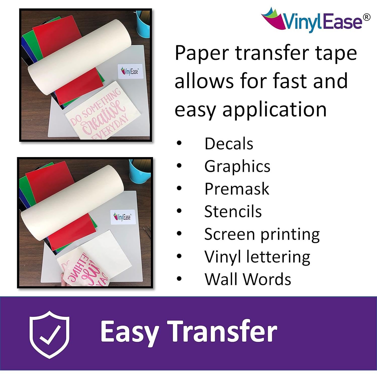 Cinta de Transferencia de Papel Vinyl Ease 30.48 cm x 30.48 m Tack Medio-Alto