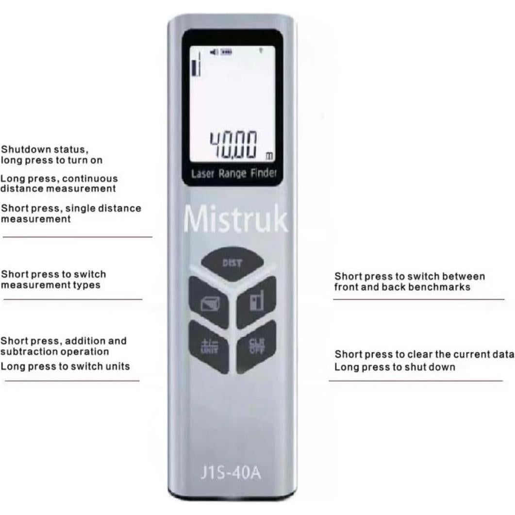 Medidor de Distancia Láser Mistruk J1S-40A 40m con Nivel