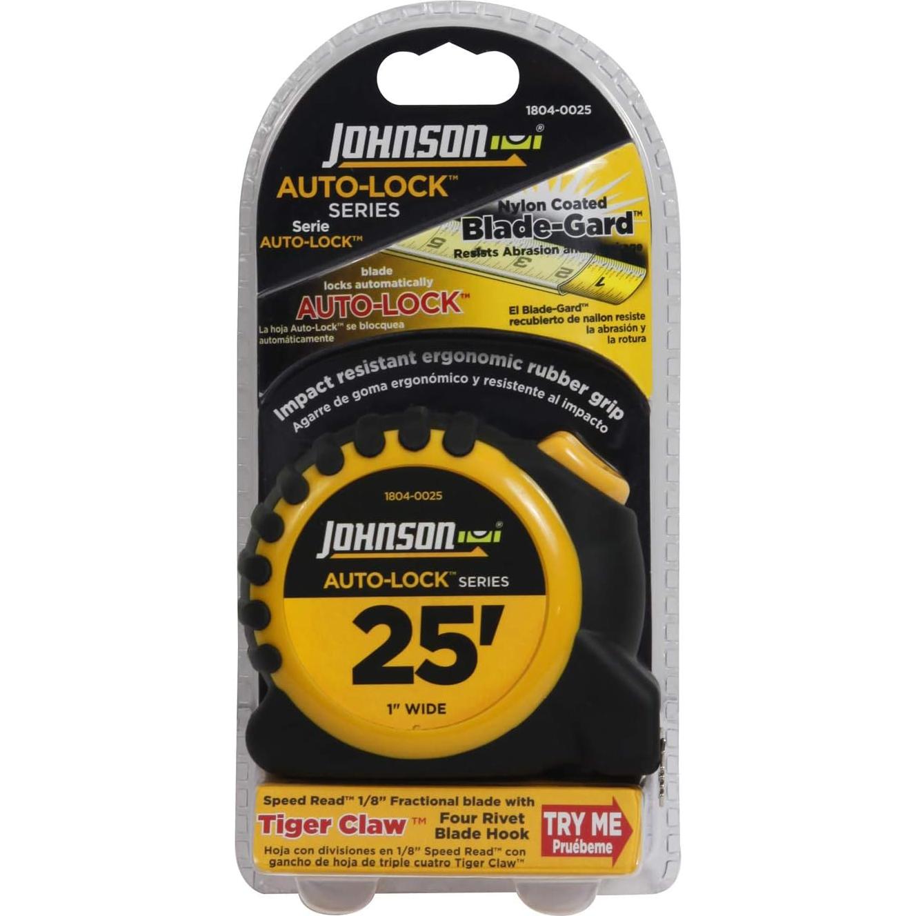 Cinta de Medir Auto-Lock Johnson 7.6 m x 2.54 cm Negra/Amarilla