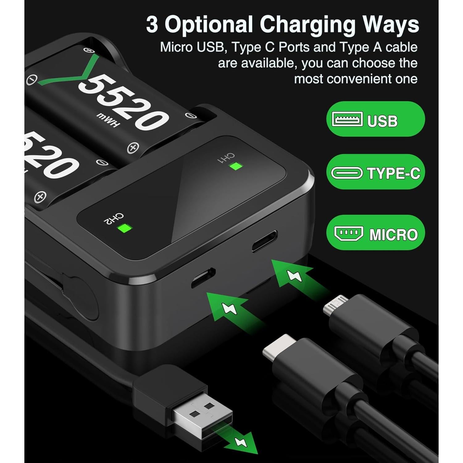 Baterías Recargables DXKK para Xbox One y Series X|S, 2 Pcs