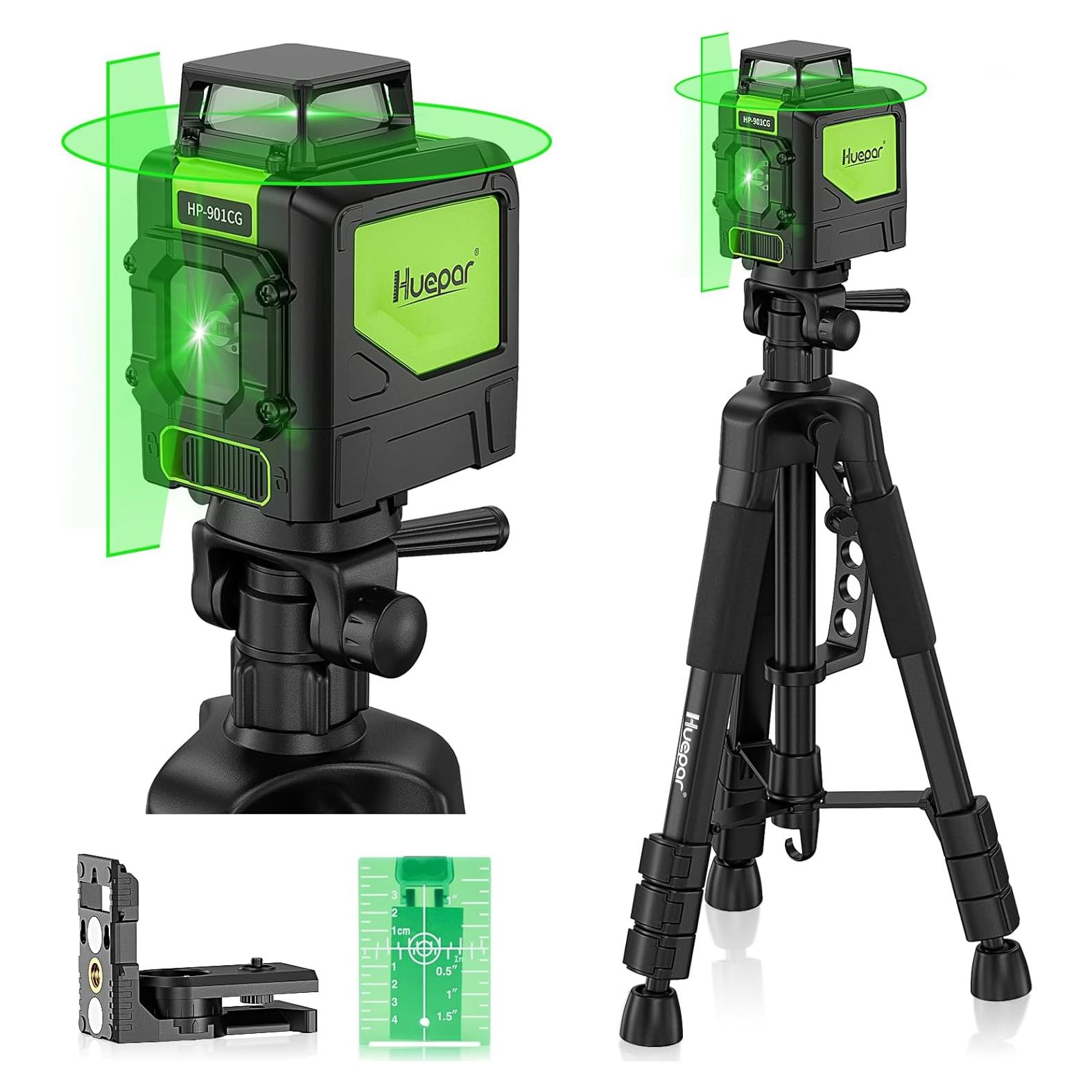 Nivel Láser Verde Huepar 901CG con Trípode Ajustable 56cm