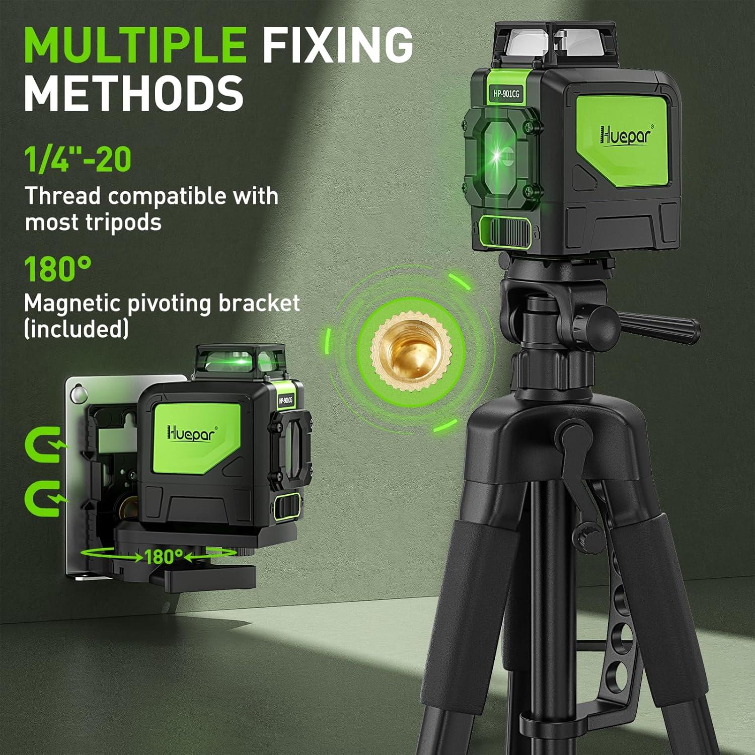 Nivel Láser Verde Huepar 901CG con Trípode Ajustable 56cm