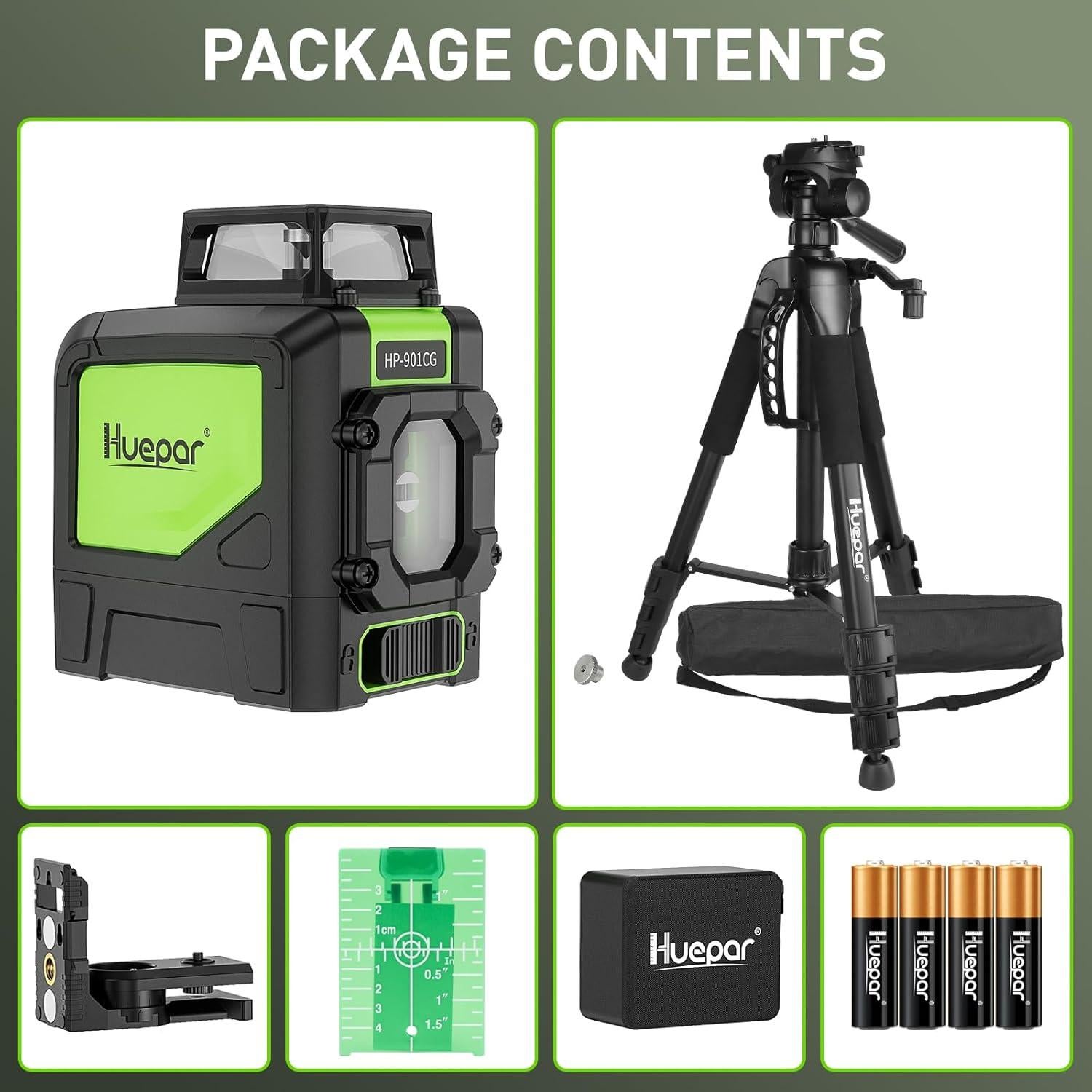 Nivel Láser Verde Huepar 901CG con Trípode Ajustable 56cm