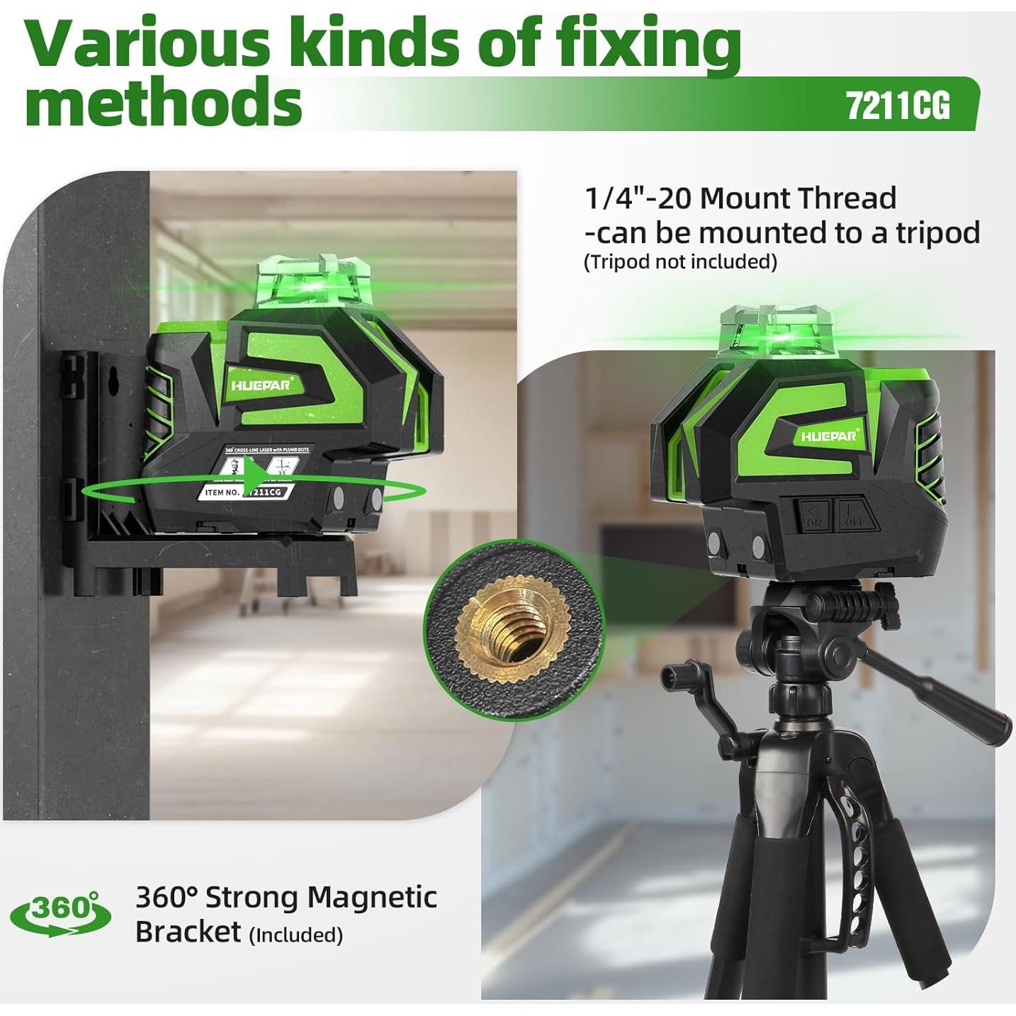 Nivel Láser Verde Autonivelante Huepar 7211CG con Trípode 172 cm