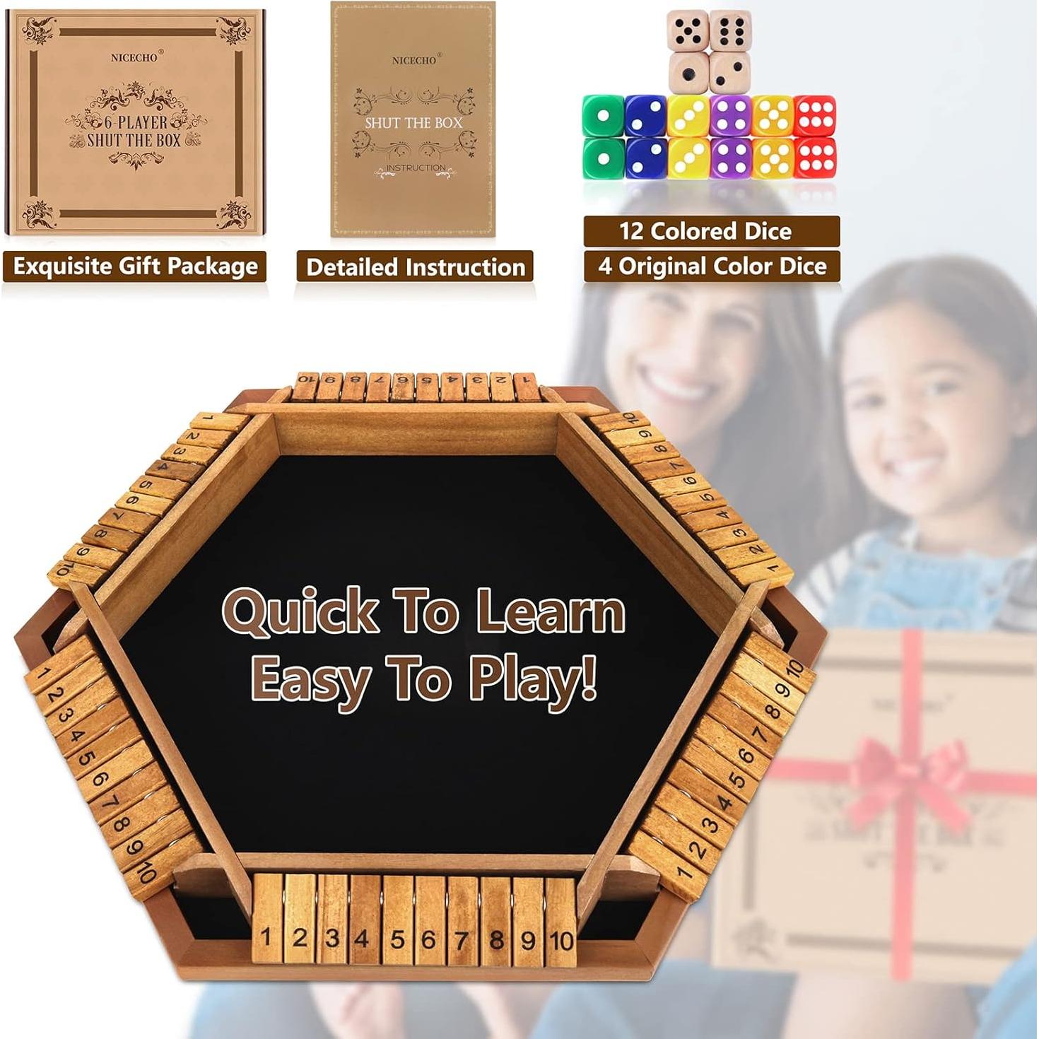 Juego de Dados Shut The Box Nicecho para 2-6 Jugadores