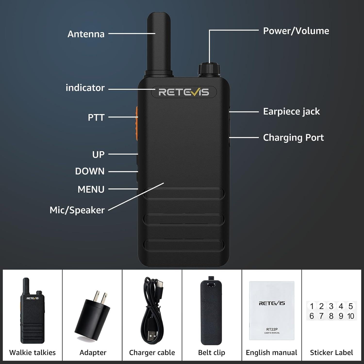 Walkie Talkies Retevis RT22P Recargables 4 Paquete VOX