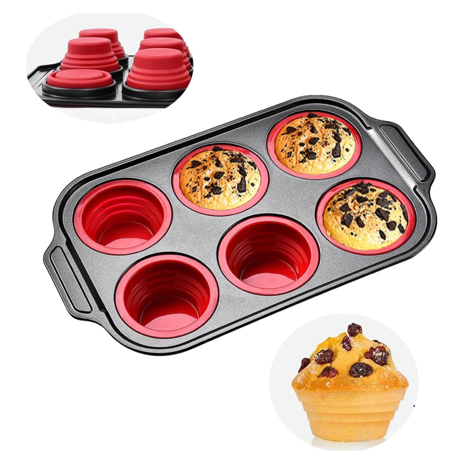 Molde para Muffin de Silicona YiYeraio 6 Tazas Antiadherente