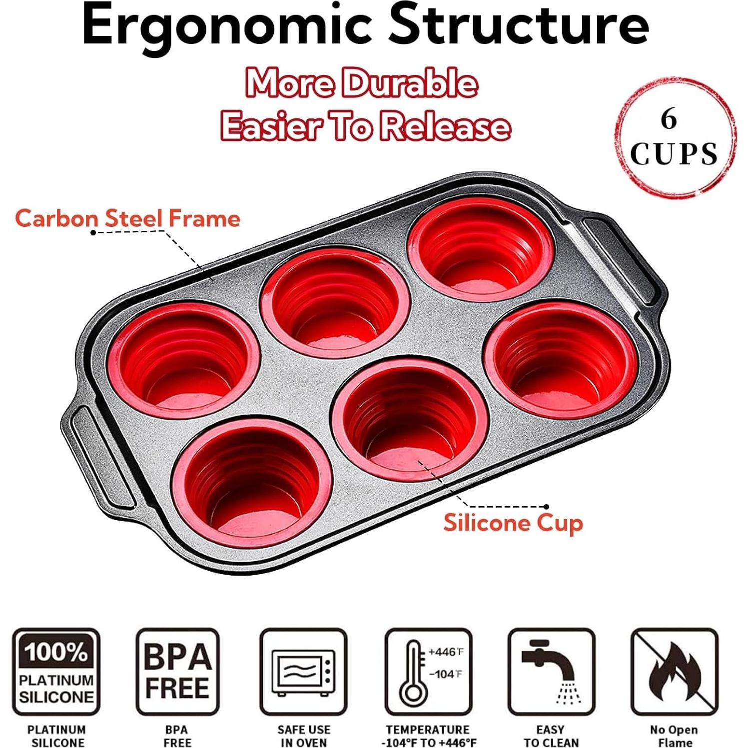 Molde para Muffin de Silicona YiYeraio 6 Tazas Antiadherente