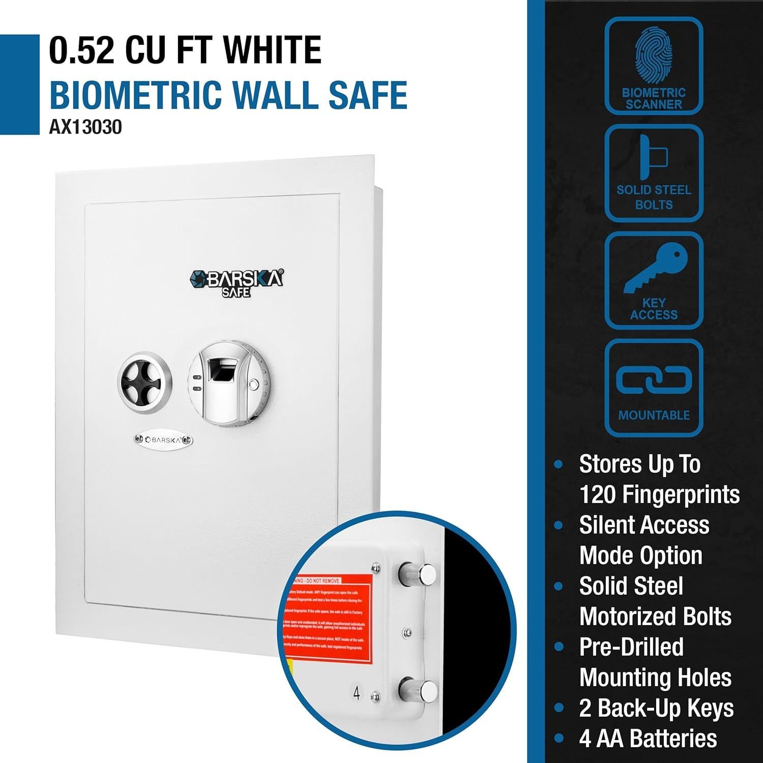 Caja Fuerte Biométrica de Pared Barska AX13030 - 120 Huellas