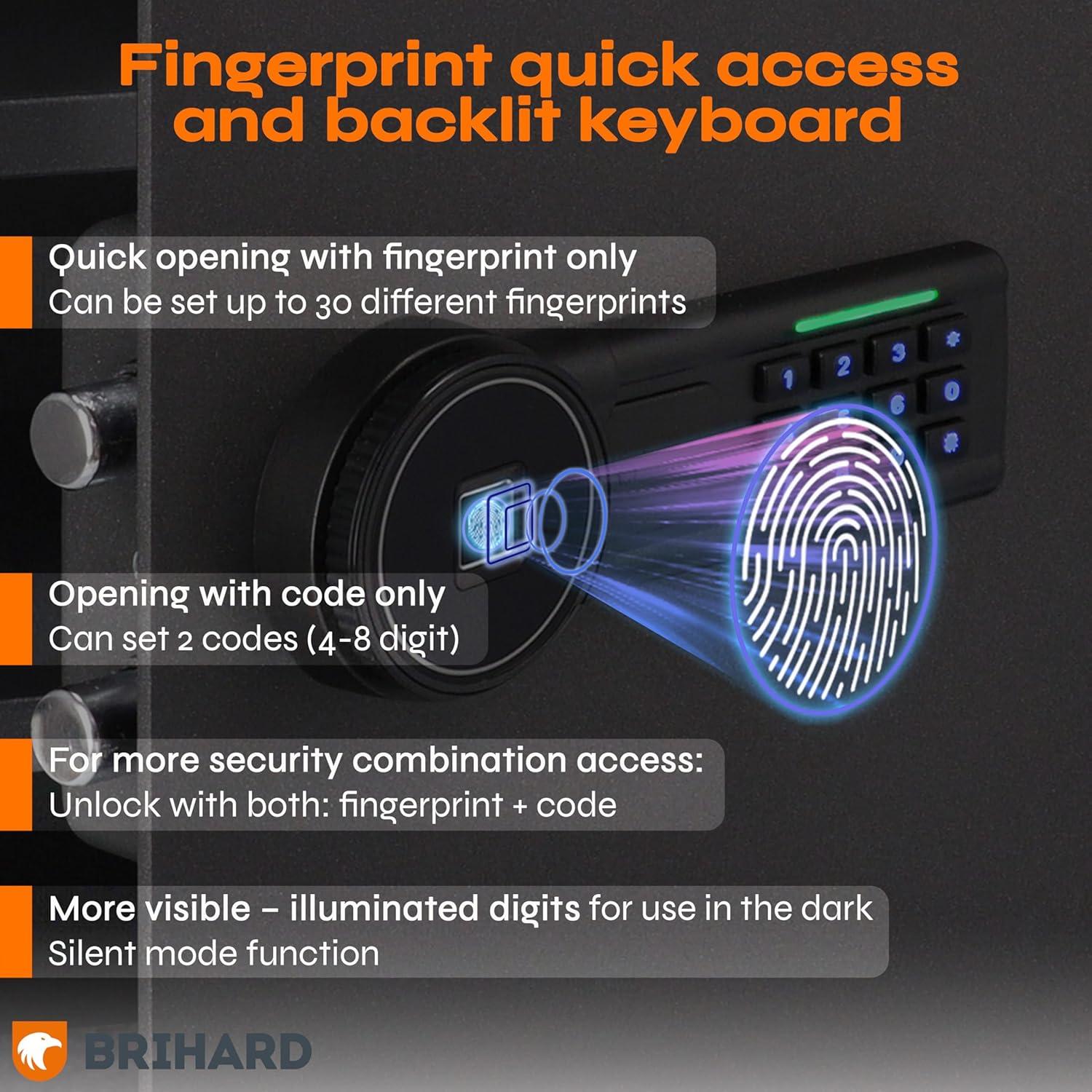 Caja Fuerte Biométrica Brihard XL 50x35x36 cm a Prueba de Fuego