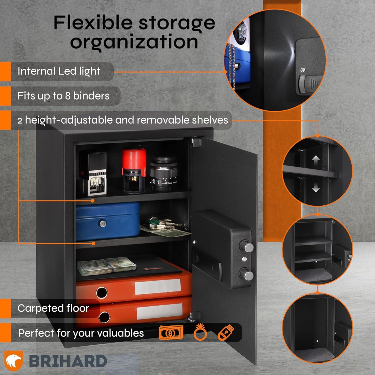 Caja Fuerte Biométrica Brihard XL 50x35x36 cm a Prueba de Fuego