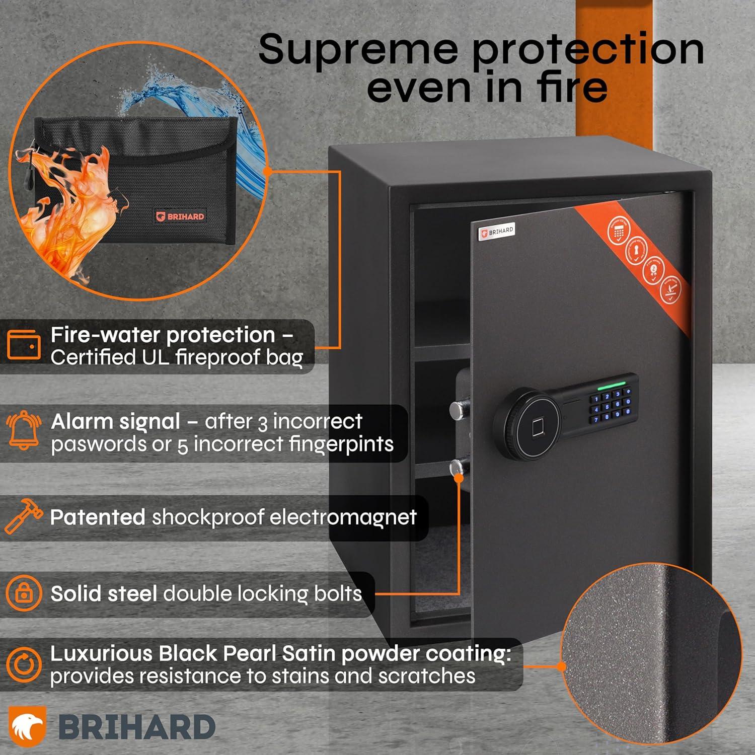 Caja Fuerte Biométrica Brihard XL 50x35x36 cm a Prueba de Fuego