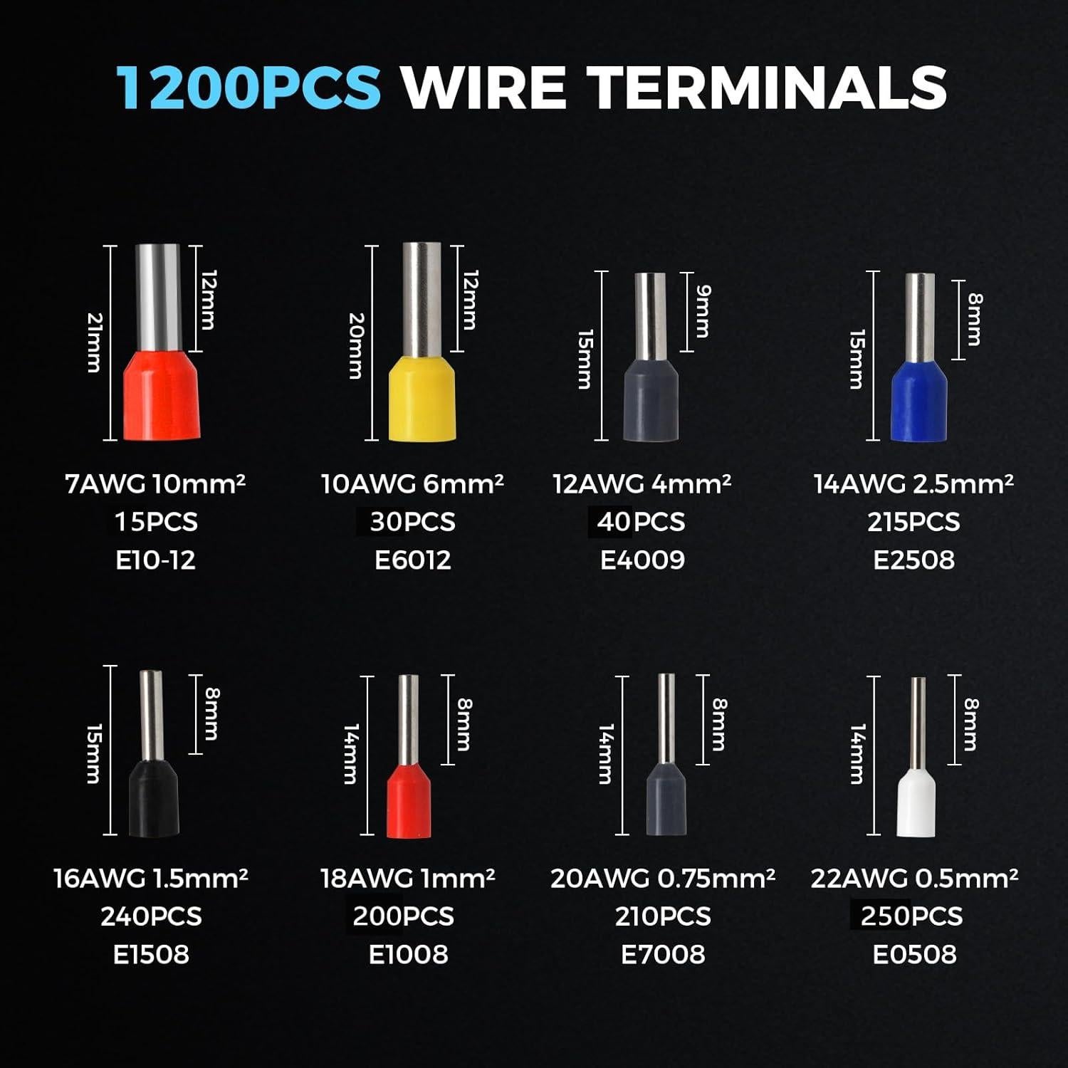 Kit de Crimpado de Ferrules WGGE con 1200 Conectores AWG 23-7