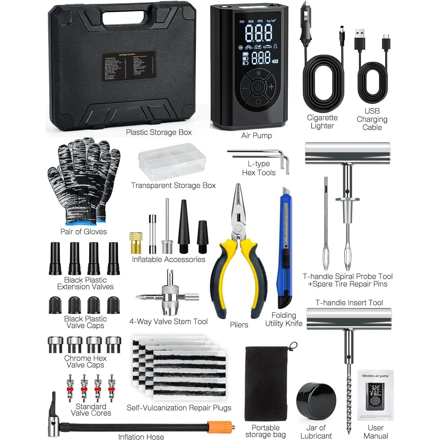 Kit de Reparación de Neumáticos FRIWOLE 8015 con Compresor 150 PSI