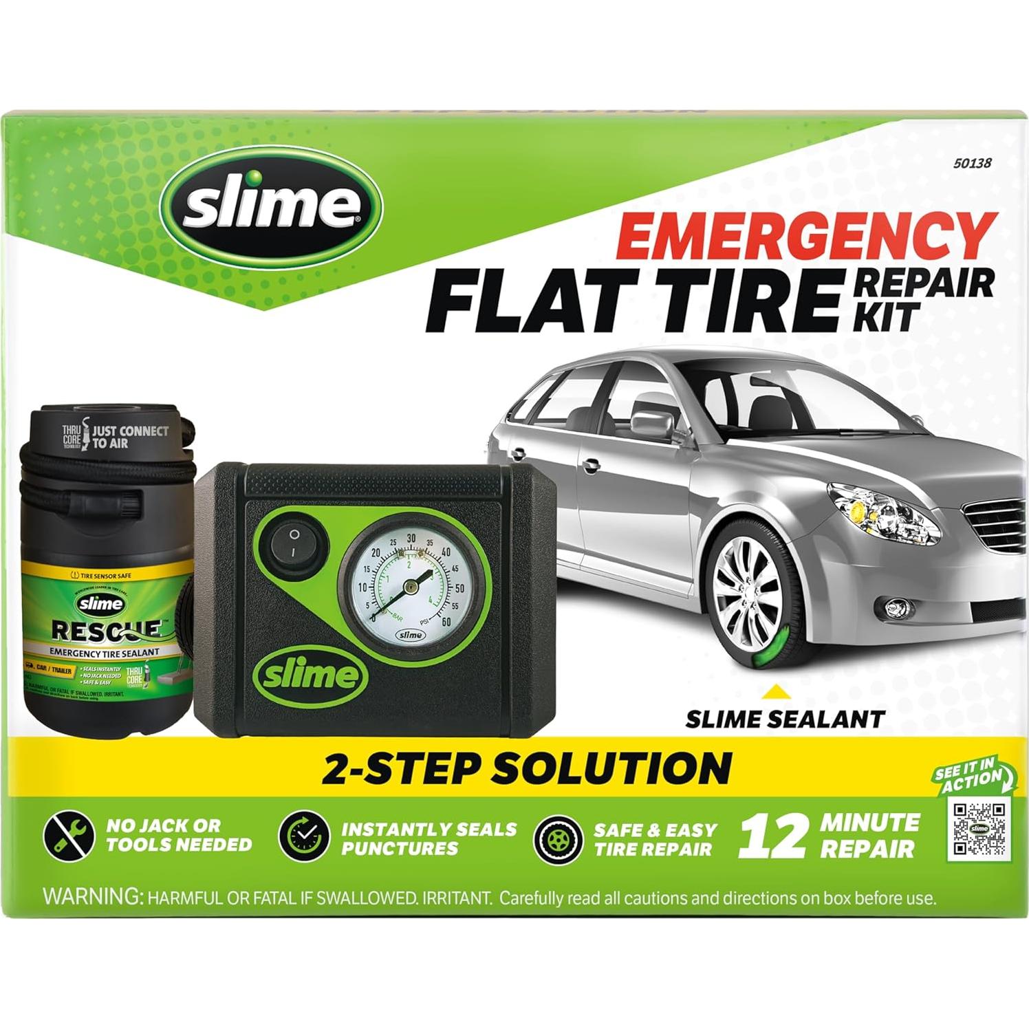 Kit de Emergencia Slime 50138 para Reparación de Neumáticos