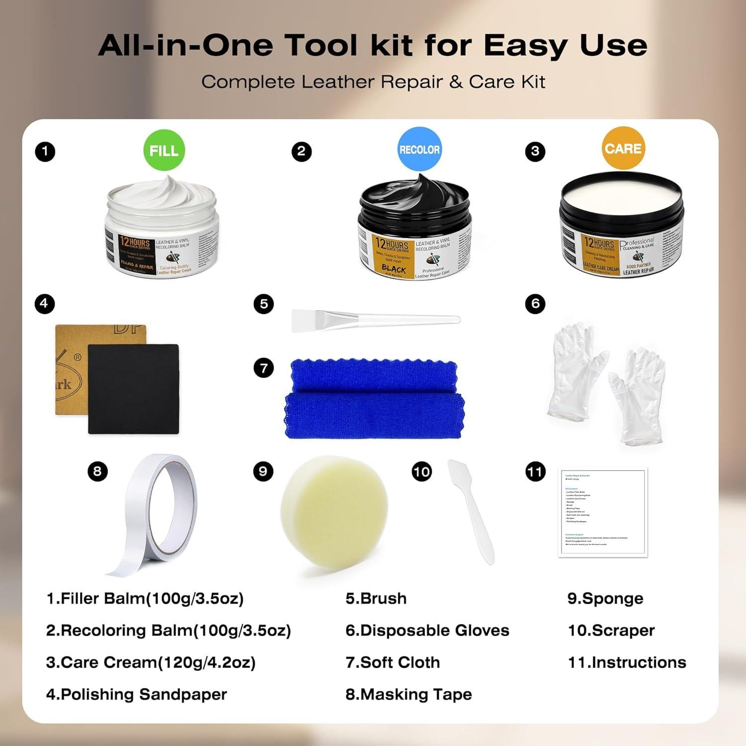 Kit de Reparación de Cuero 3 en 1 Liccyy Negro 320g