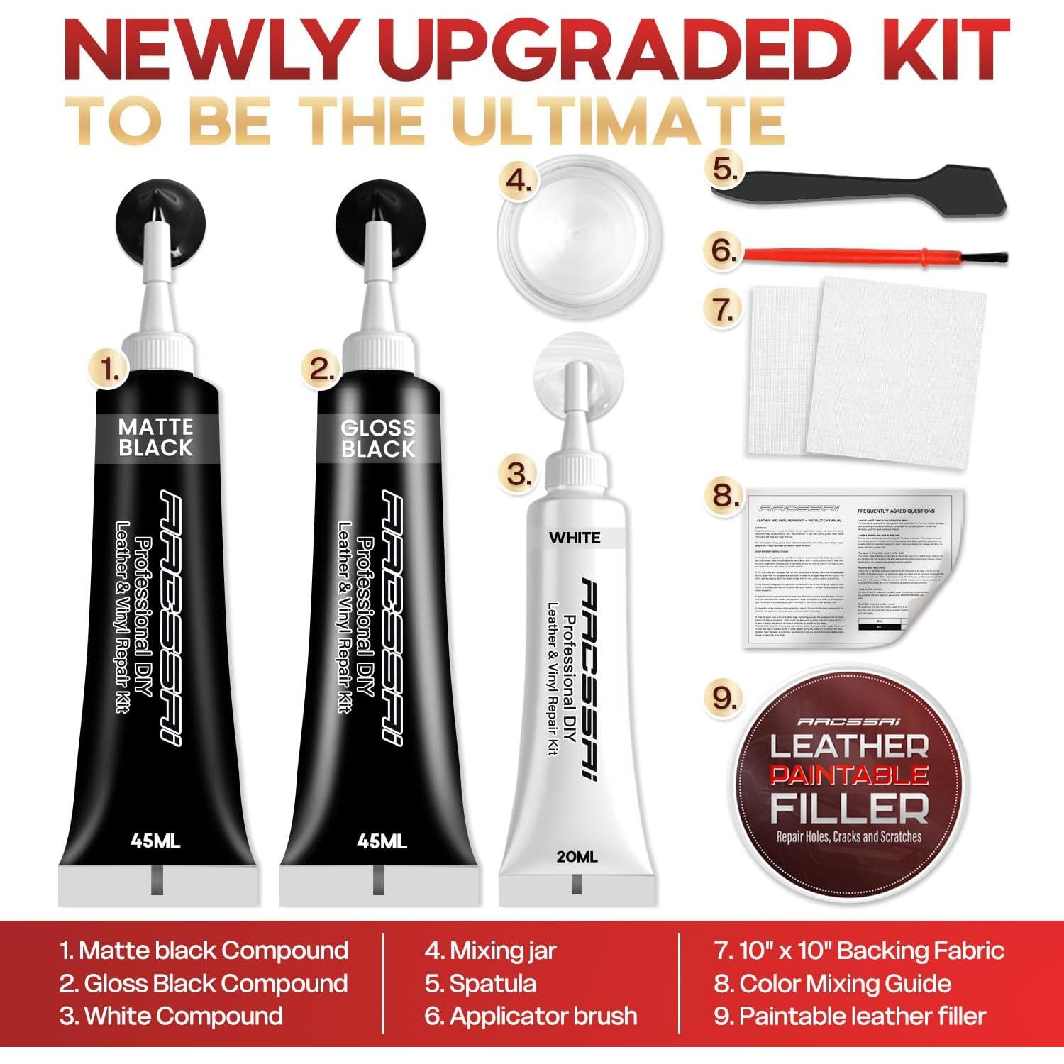 Kit de Reparación de Cuero Negro ARCSSAI 230g con Guía de Color