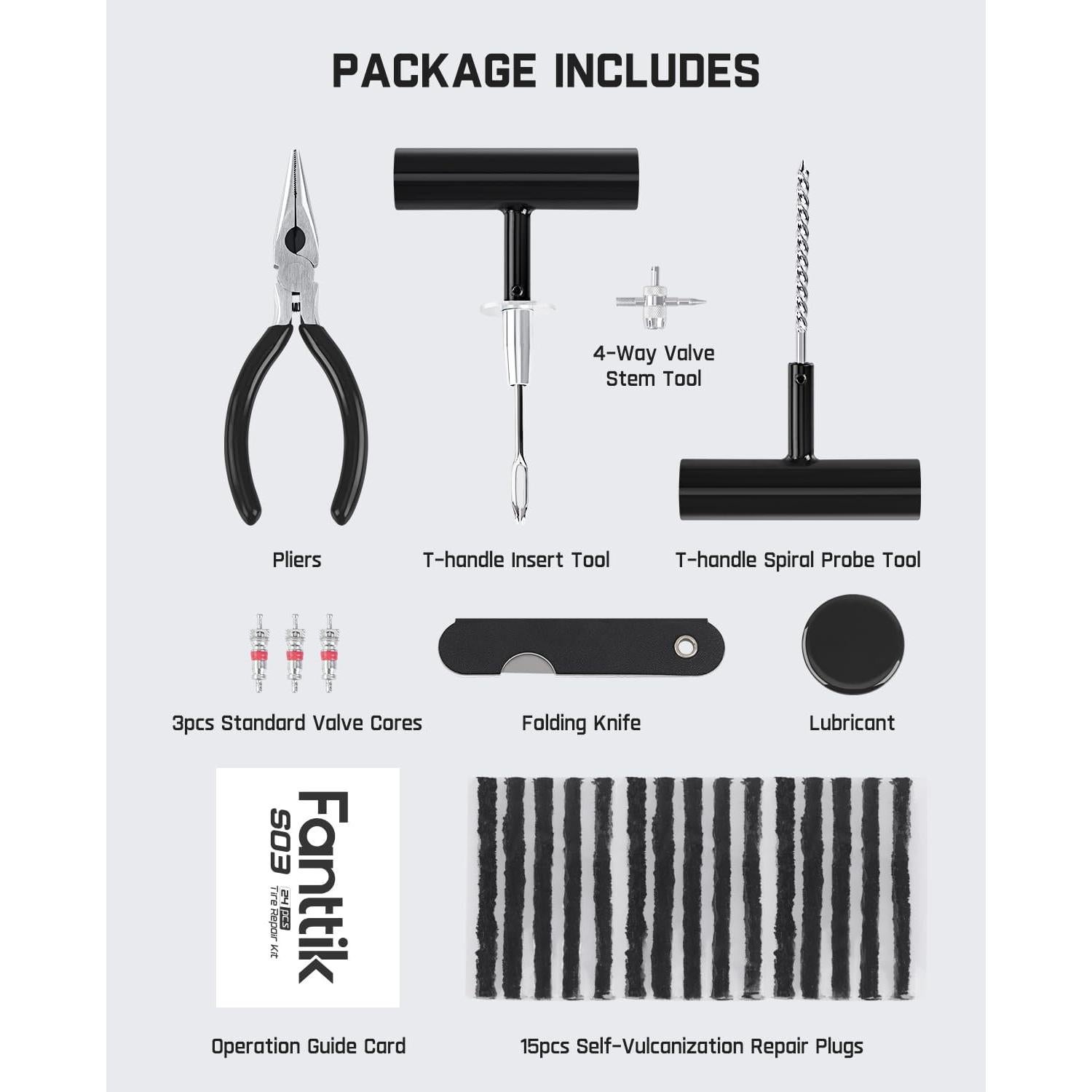 Kit de Reparación de Neumáticos Fanttik 24 Piezas Universal