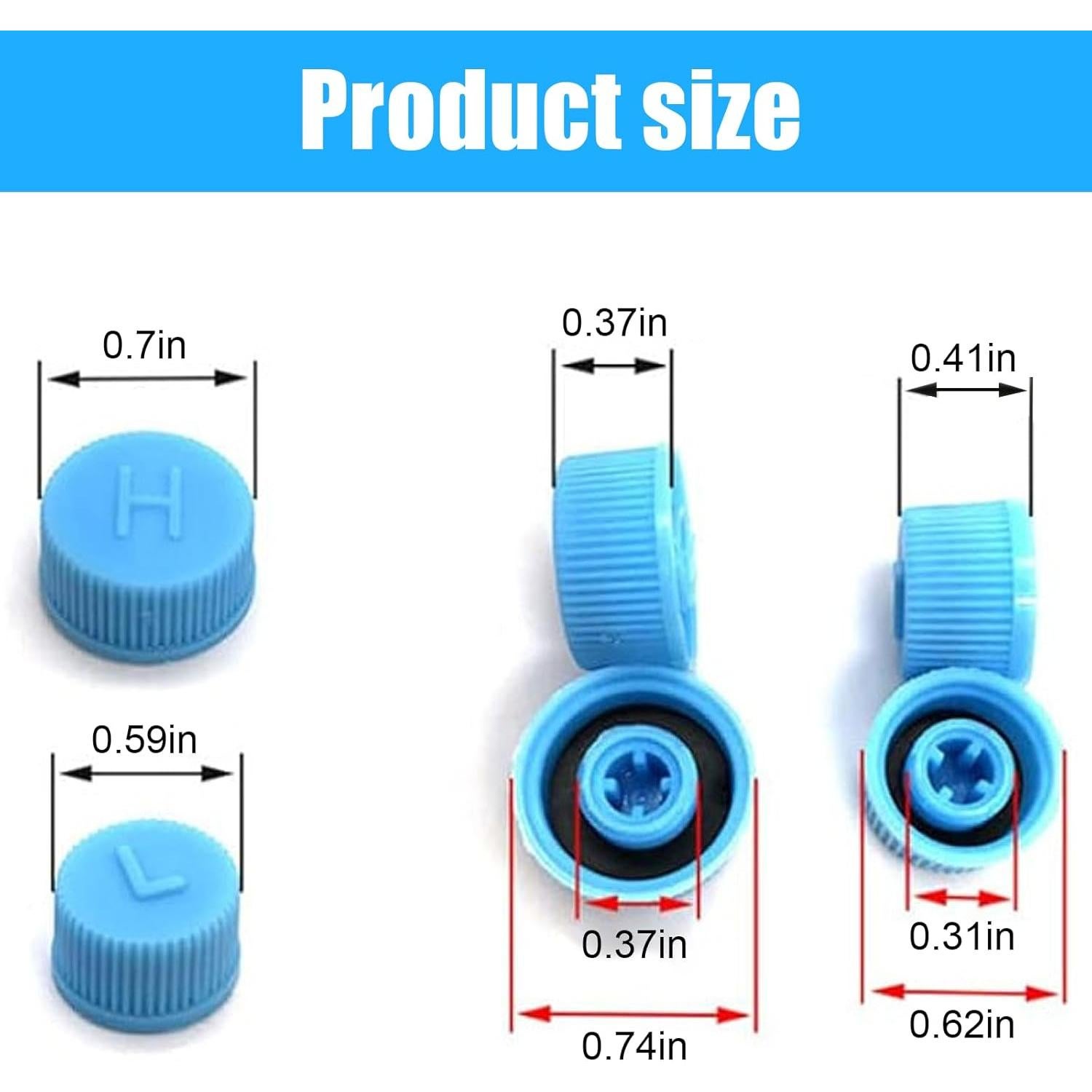 Blue Replacement Car A/C Valve Core Caps, Leakproof R134a Air Conditioning Repair System Charging Port Caps, High Low Pressure Valve Core Caps Seal Kit for Most Vehicles (4PCS)
